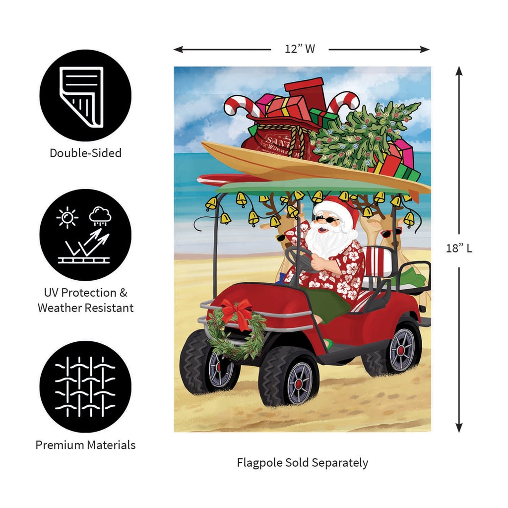 Santa Drive Golf Cart on Beach Applique Garden Flag