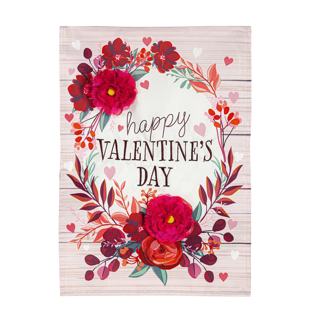 Floral Happy Valentine's Day Applique Garden Flag