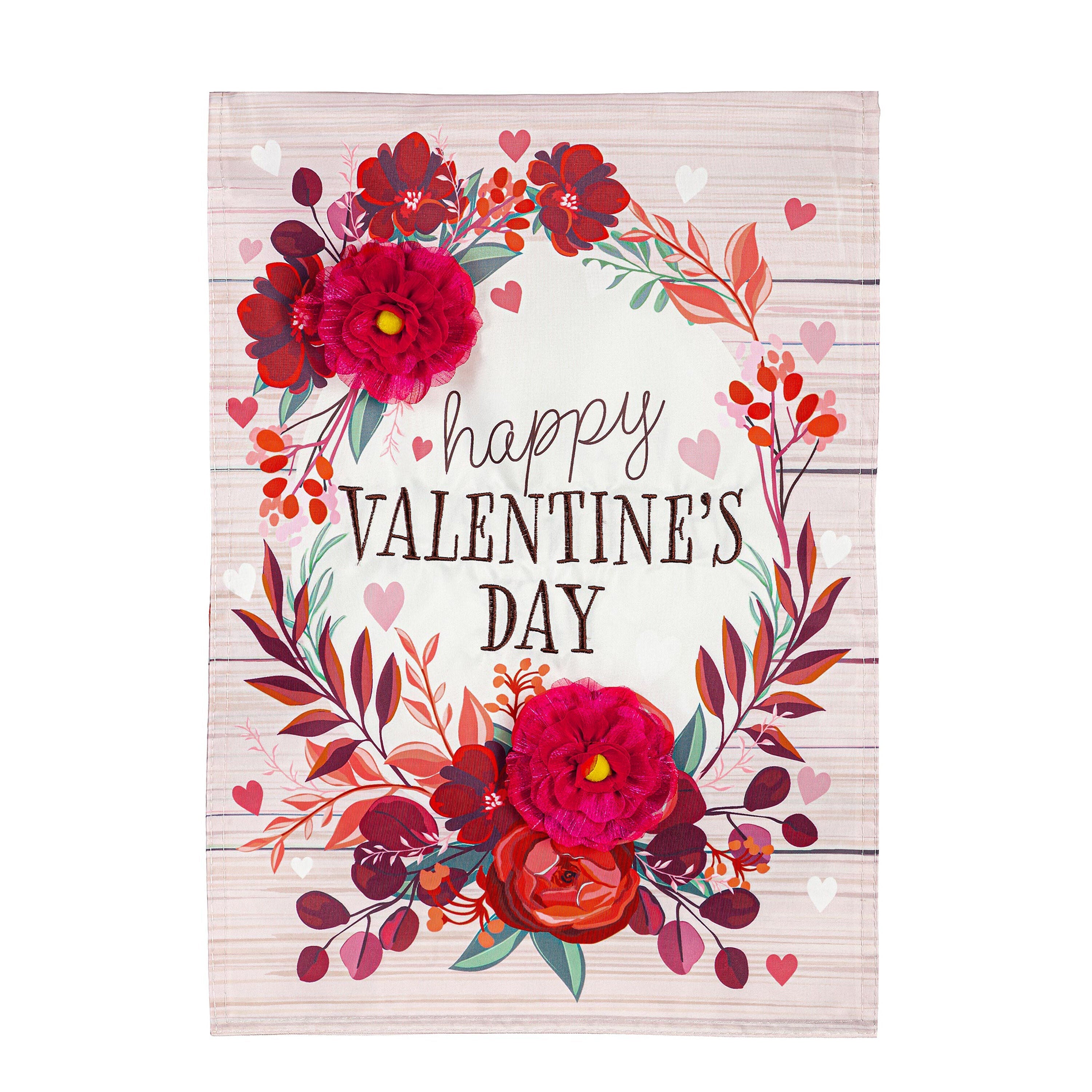 Floral Happy Valentine's Day Applique Garden Flag