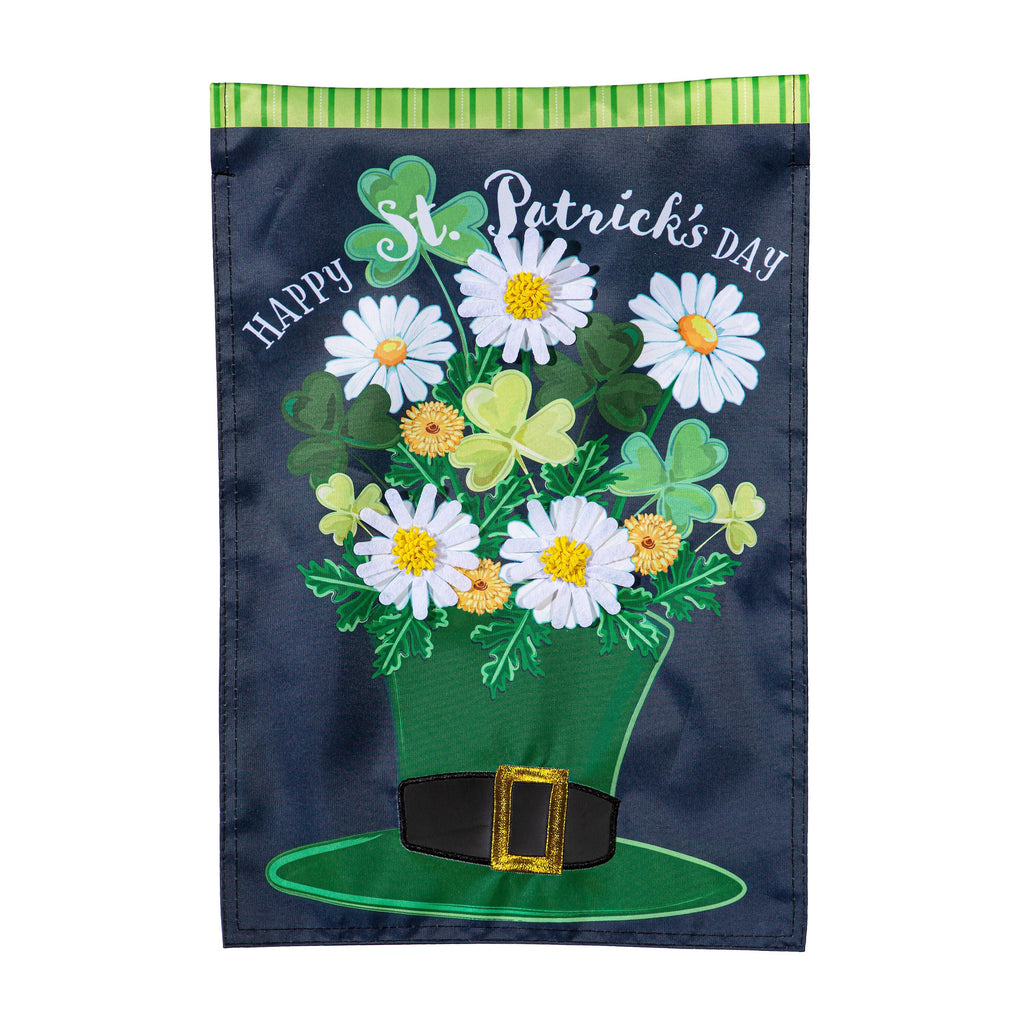 Happy St. Patrick's Day Floral Hat Applique Garden Flag