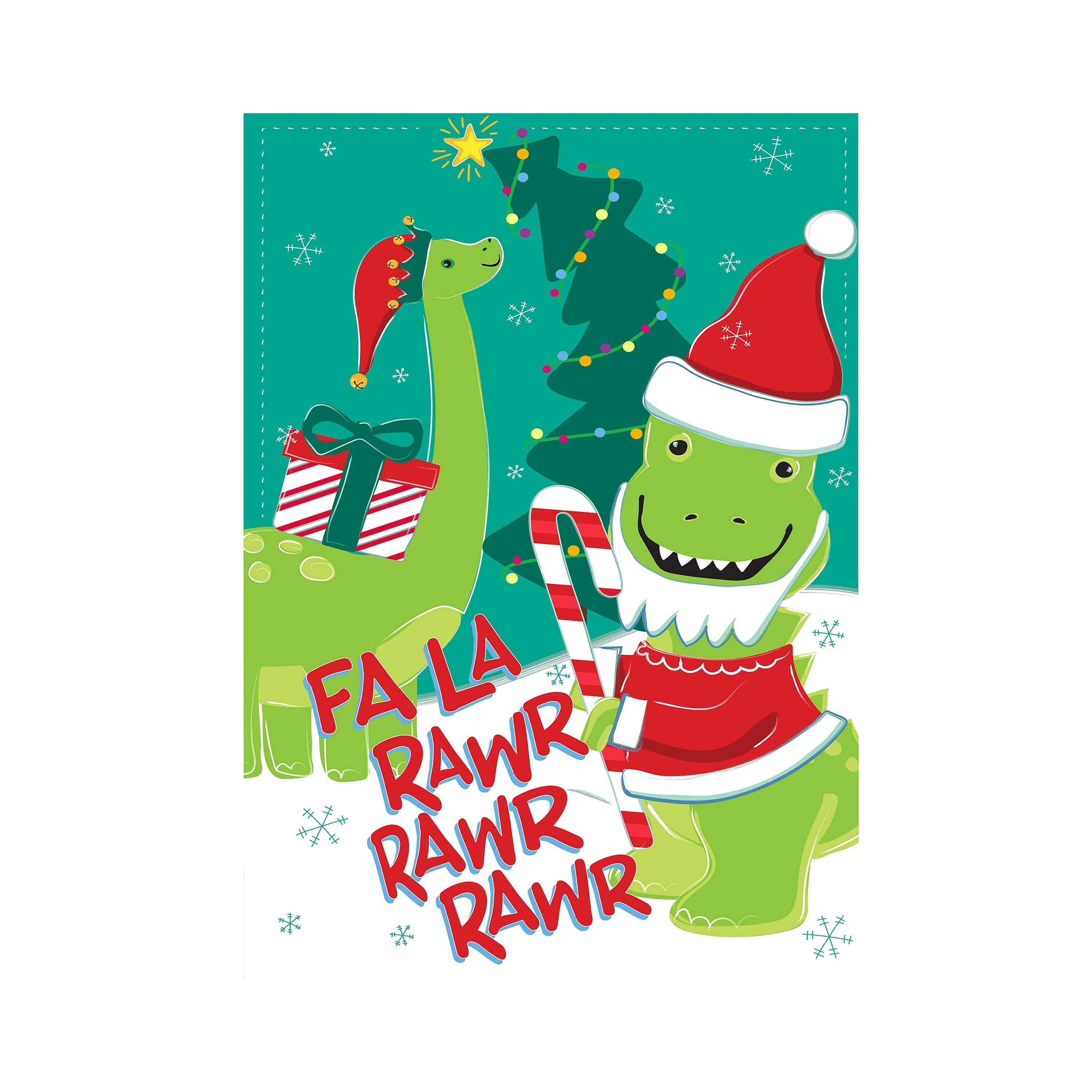 Christmas Dinosaur Cheer Applique Garden Flag