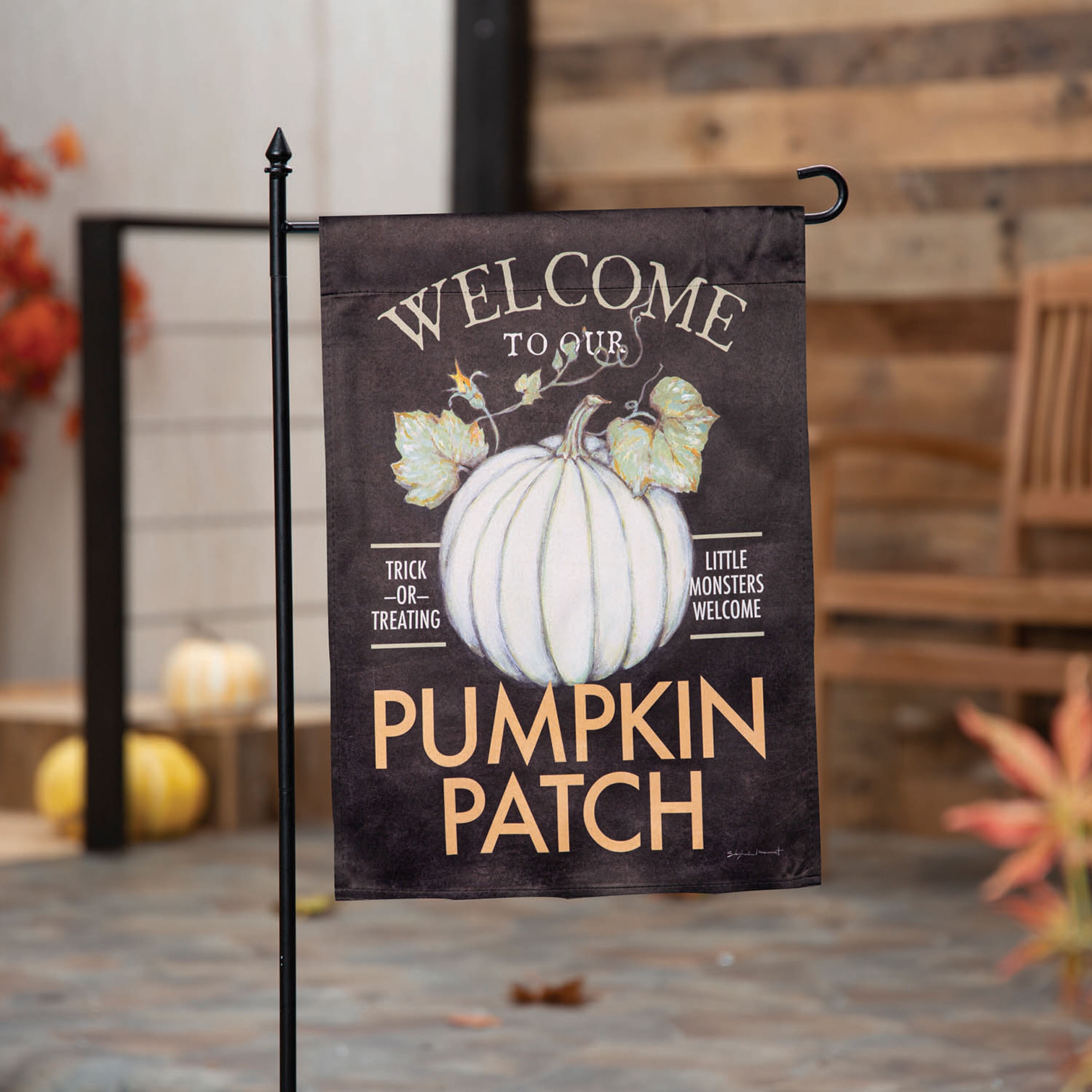 Welcome to Our Pumpkin Patch Suede Garden Flag
