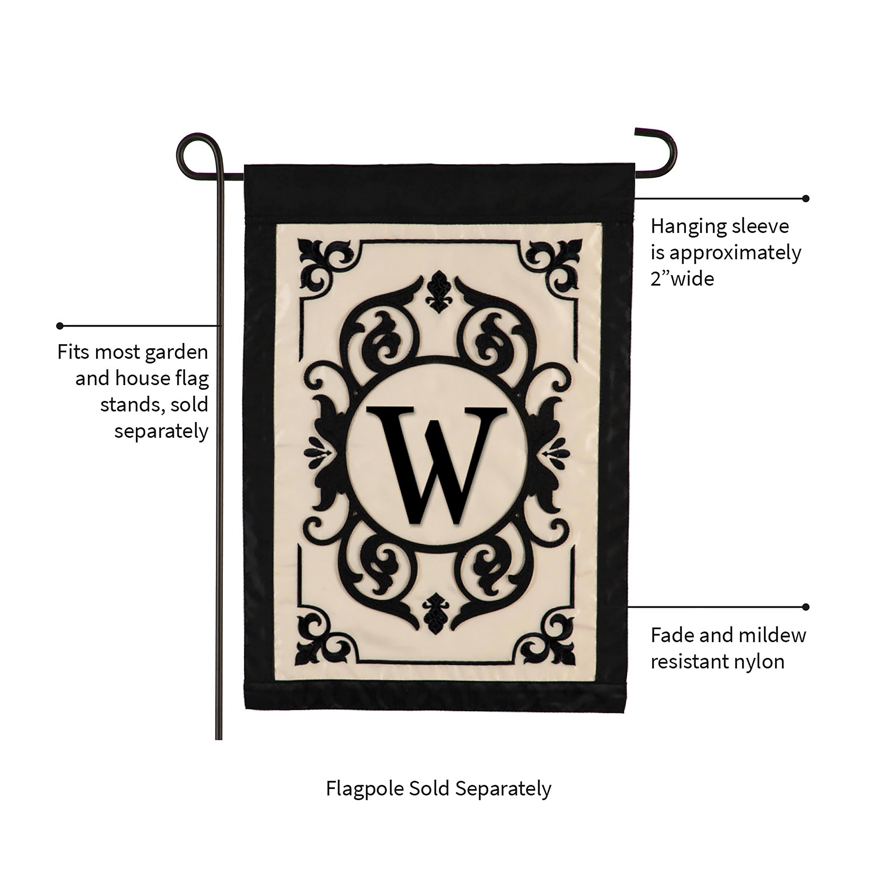 Cambridge Monogram Garden Applique Flag, Letter W