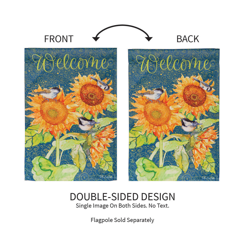 Sunflowers and Birdies Suede Garden Flag