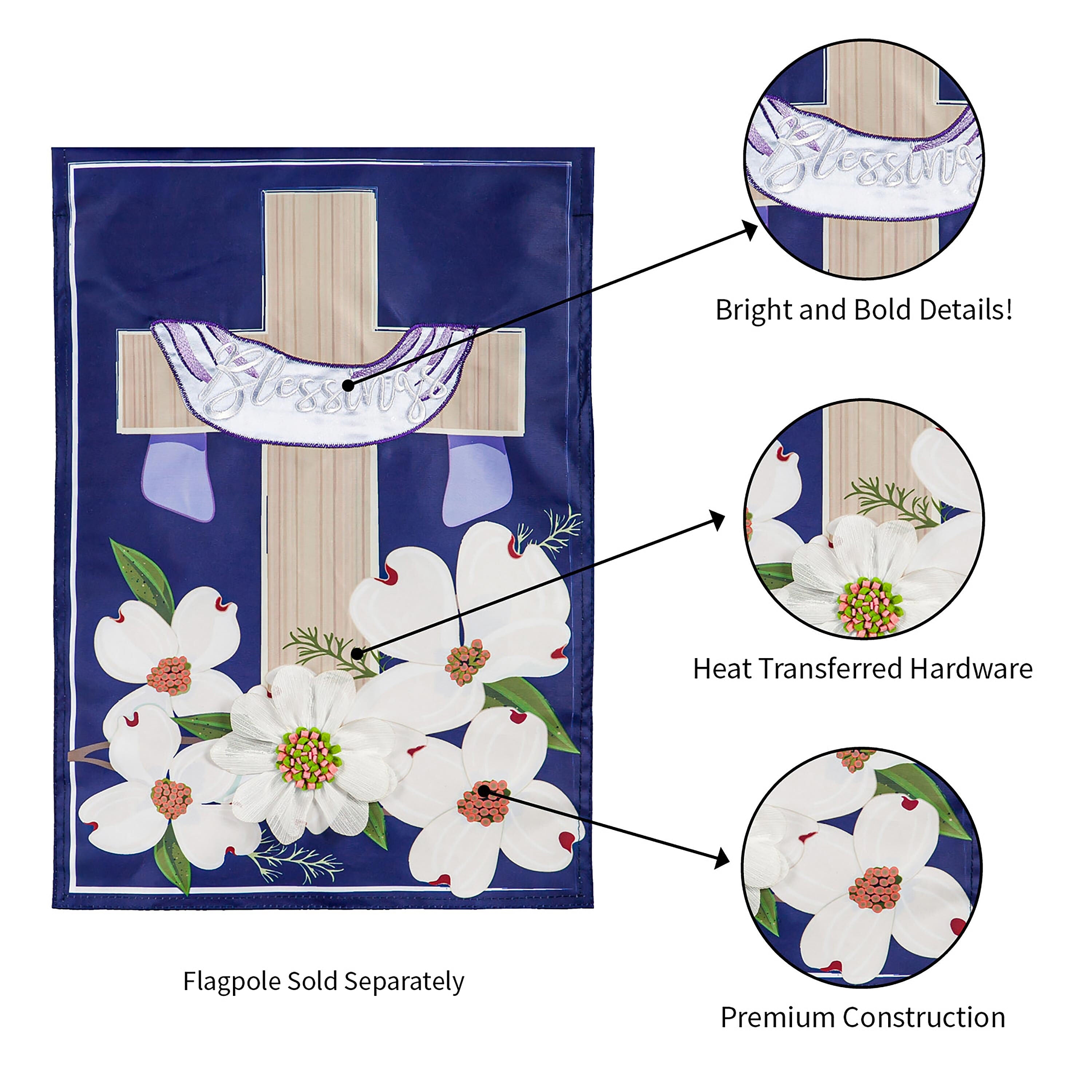 Dogwood Blessings Garden Applique Flag