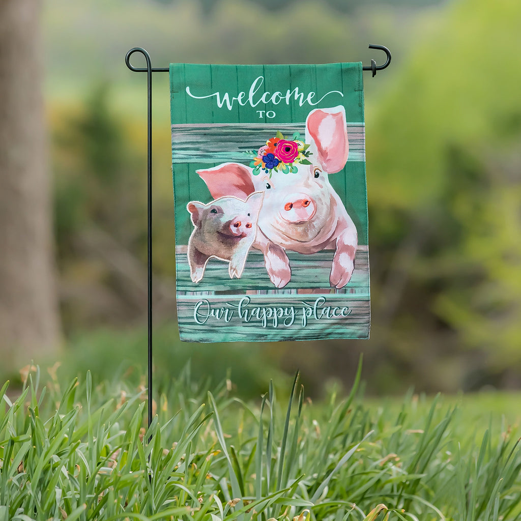 Baby and Mama Pig Garden Burlap Flag