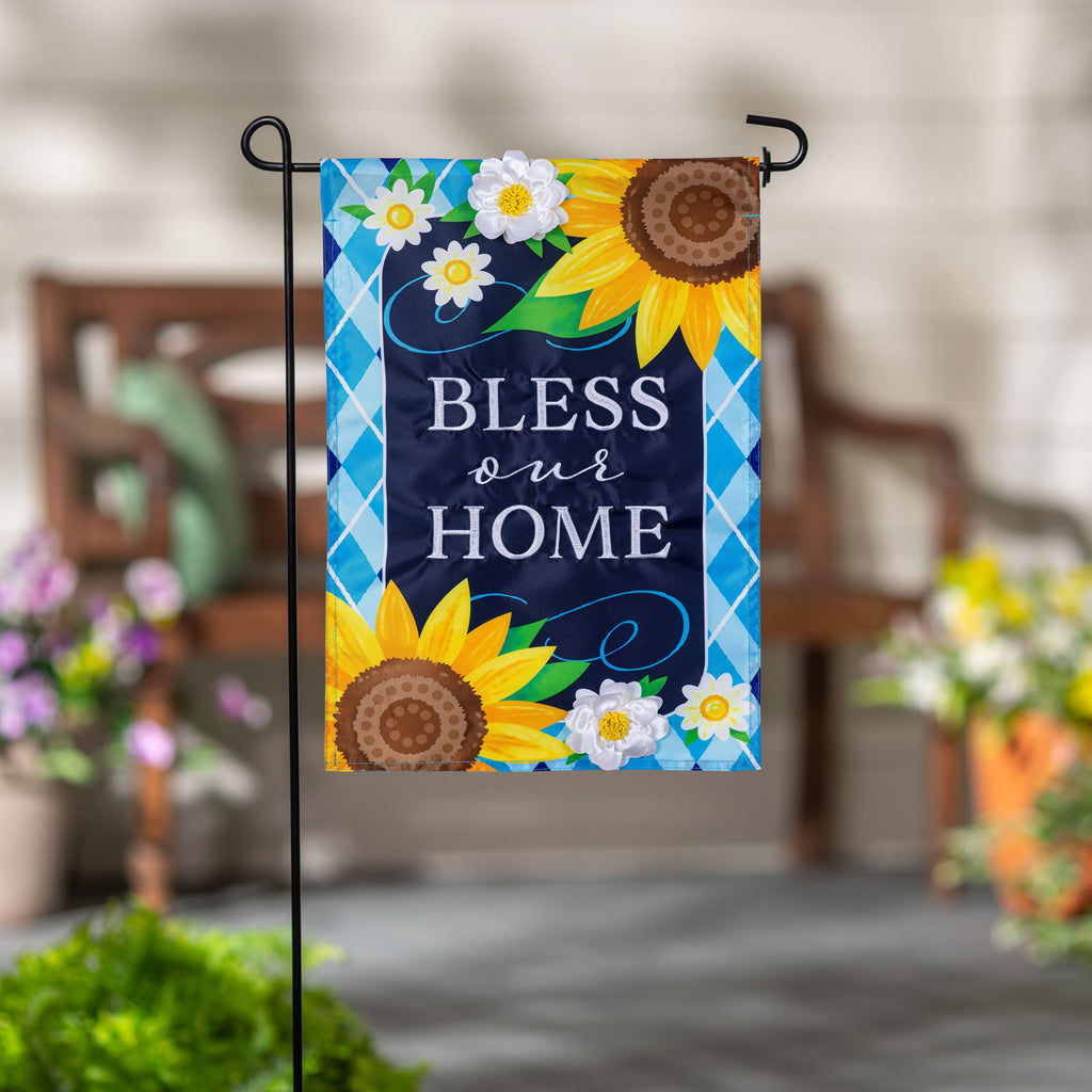 Bless Our Home Sunflowers Applique Garden Flag