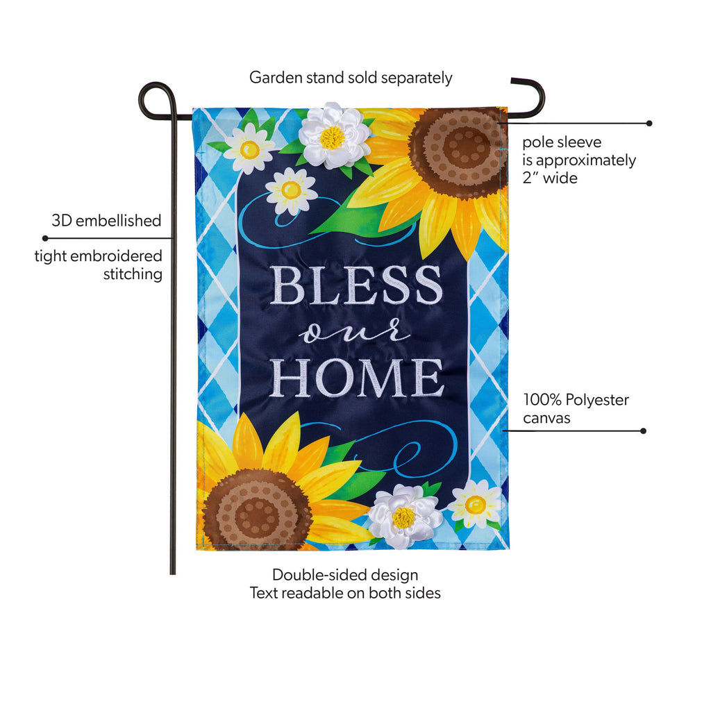 Bless Our Home Sunflowers Applique Garden Flag