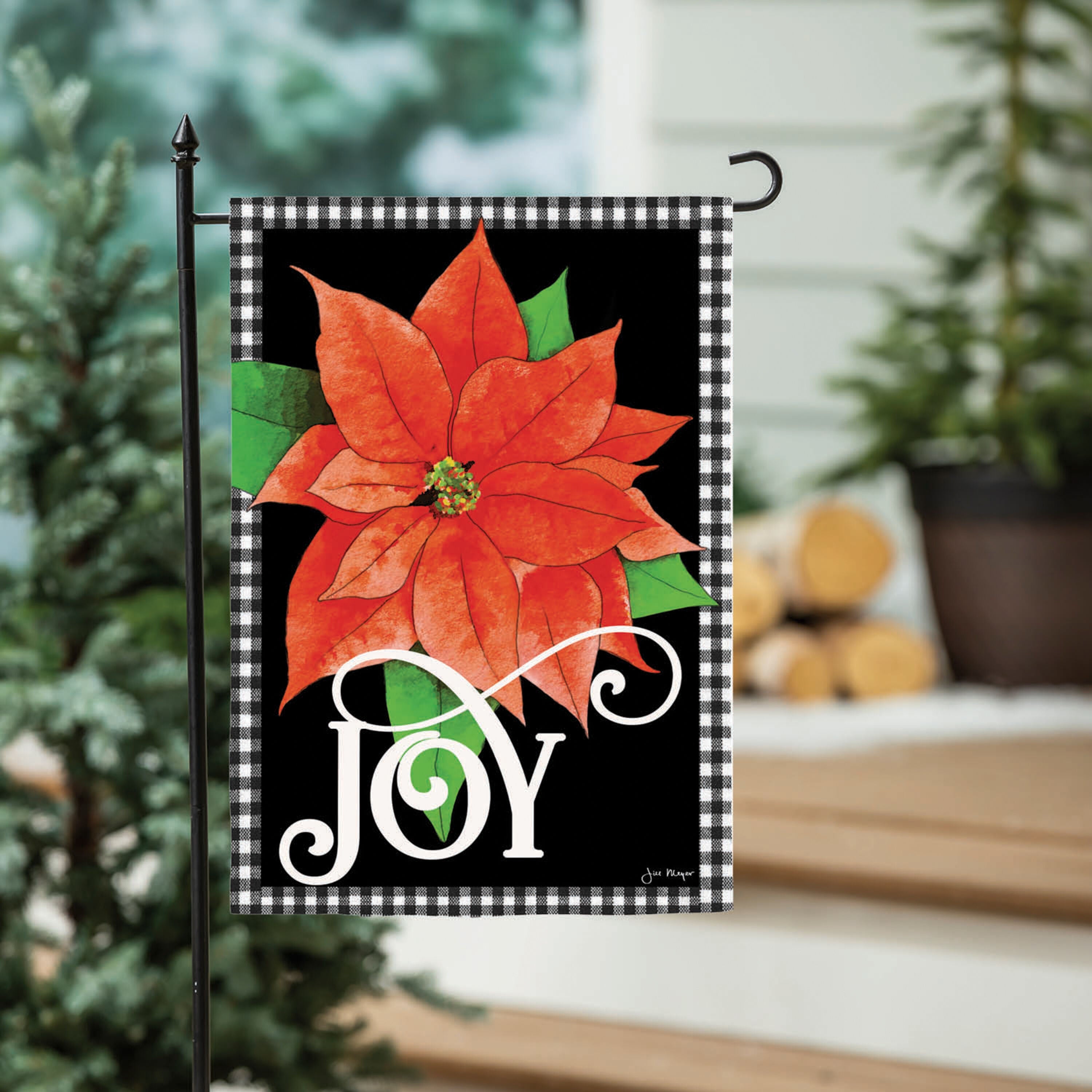 Joy Poinsettia Burlap Garden Flag