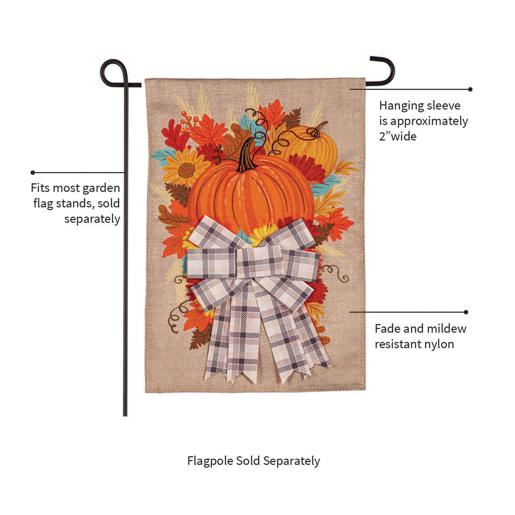 Pumpkin and Bow Garden Burlap Flag