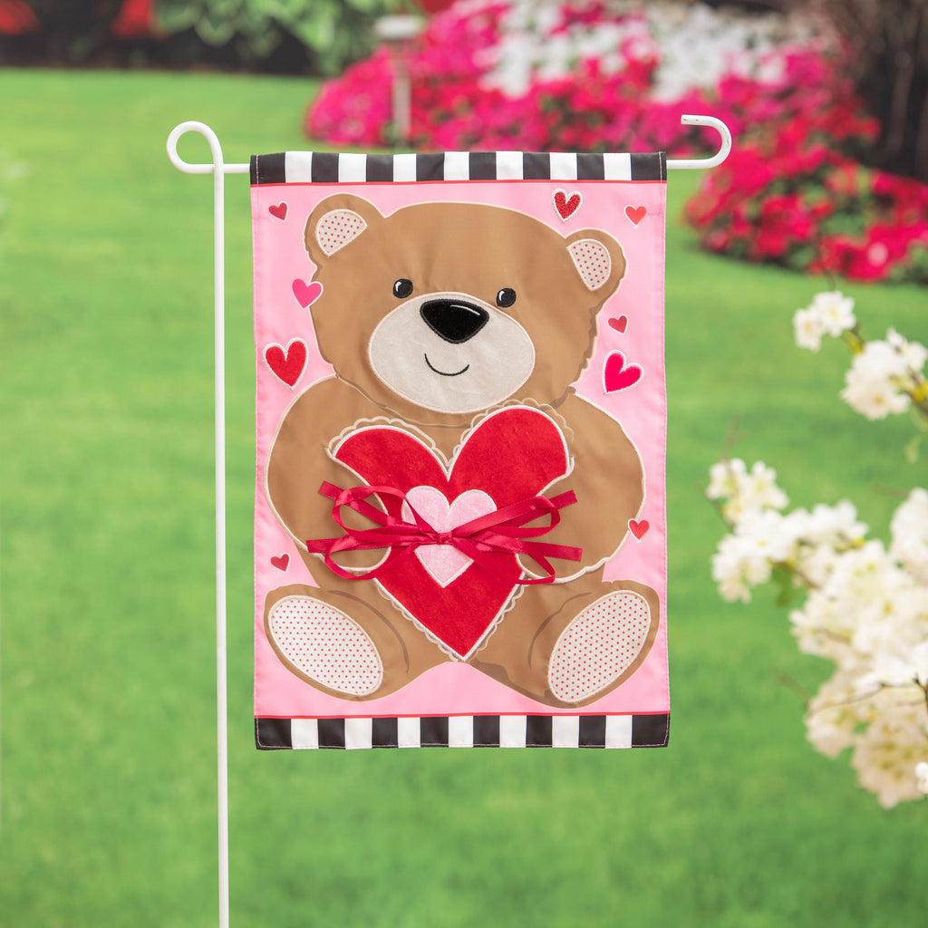 Valentine's Bear Applique Garden Flag