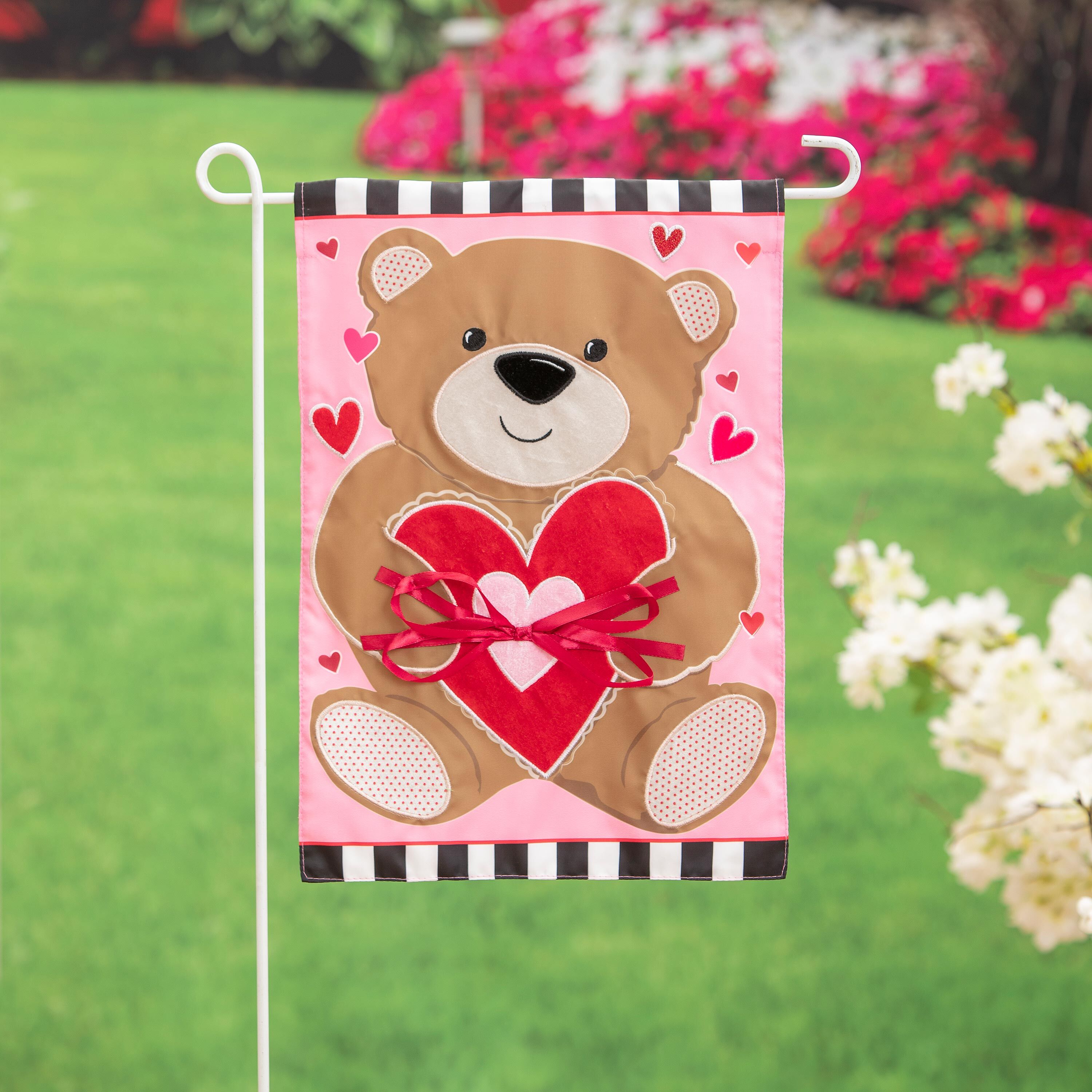 Valentine's Bear Applique Garden Flag