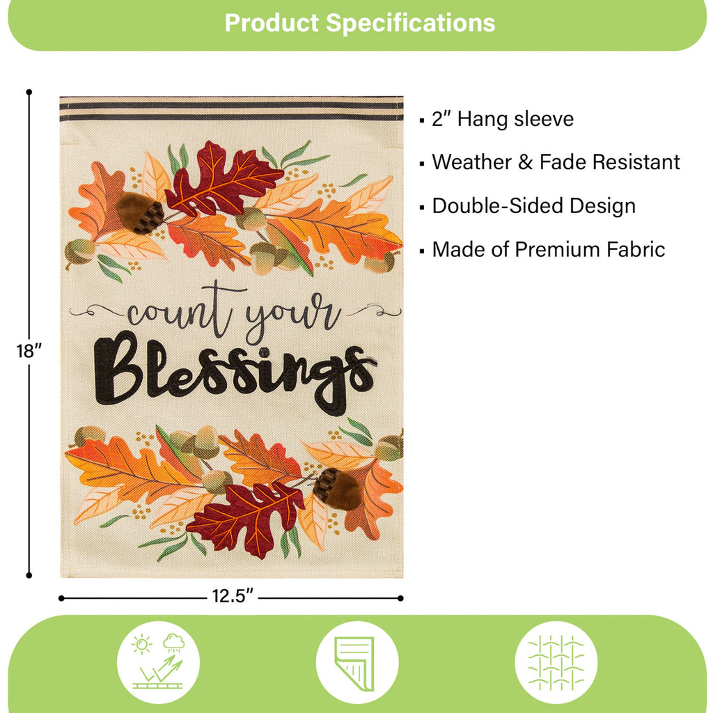 Count Your Blessings Garden Burlap Flag