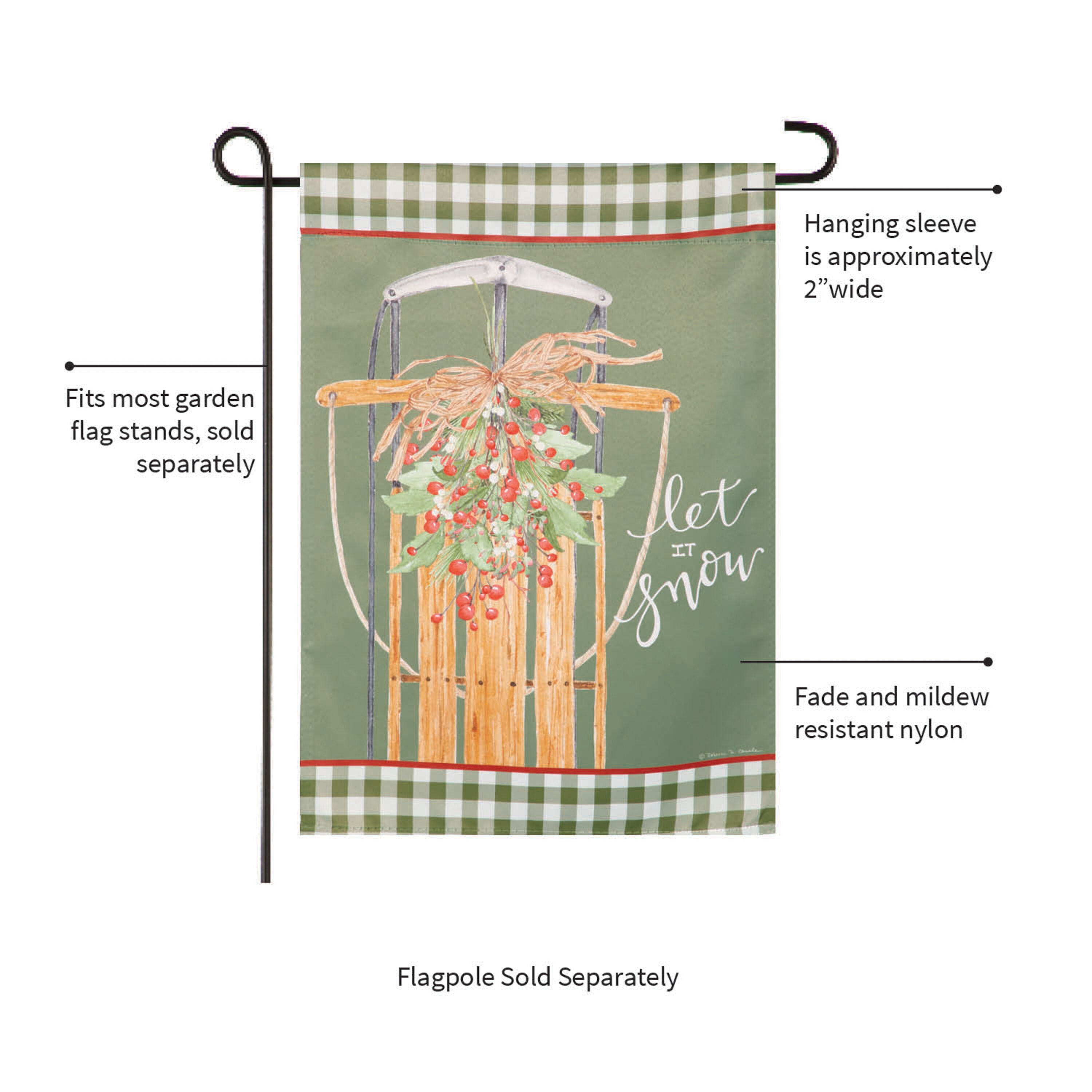 Let It Snow Sleigh Suede Garden Flag