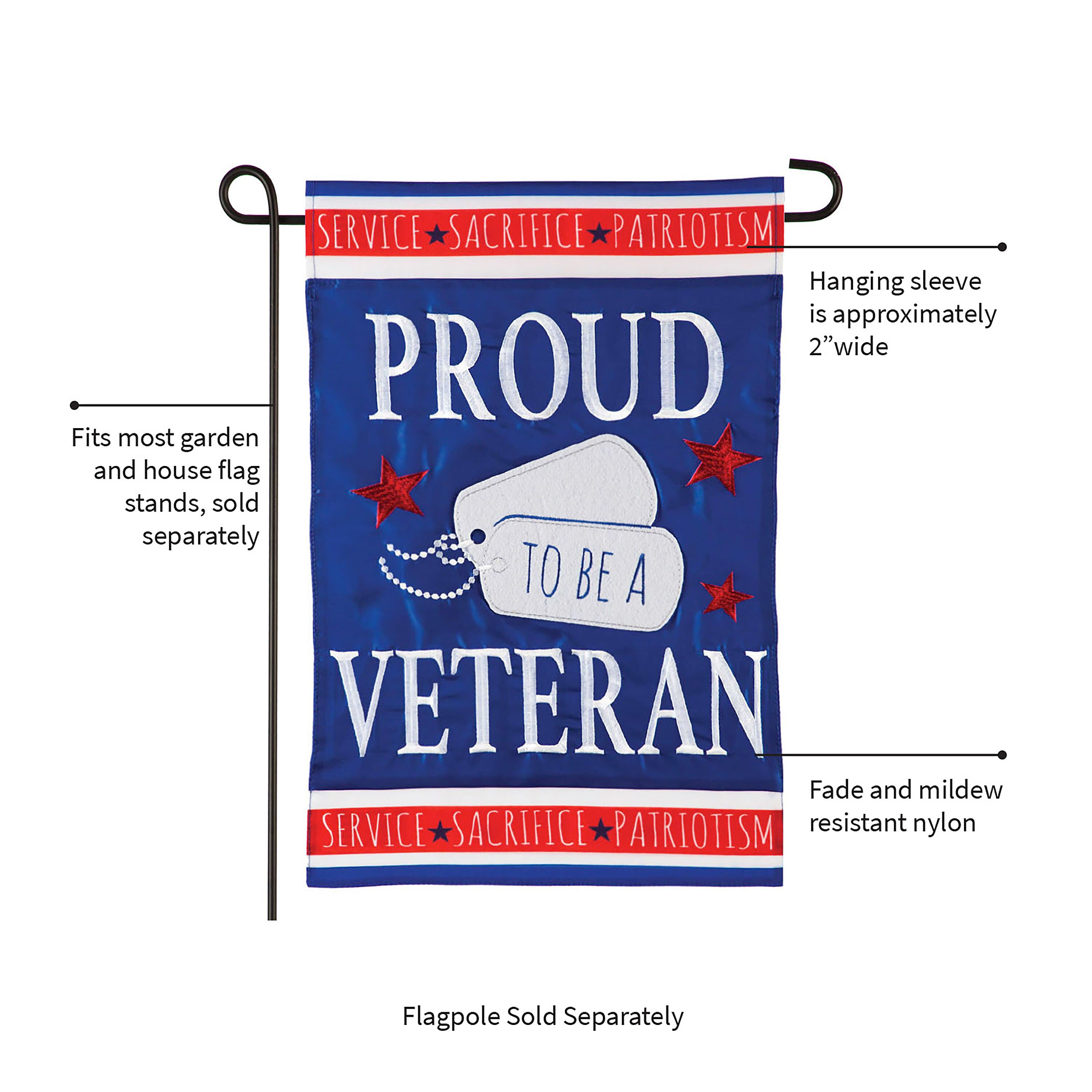 Proud Veteran Garden Applique Flag