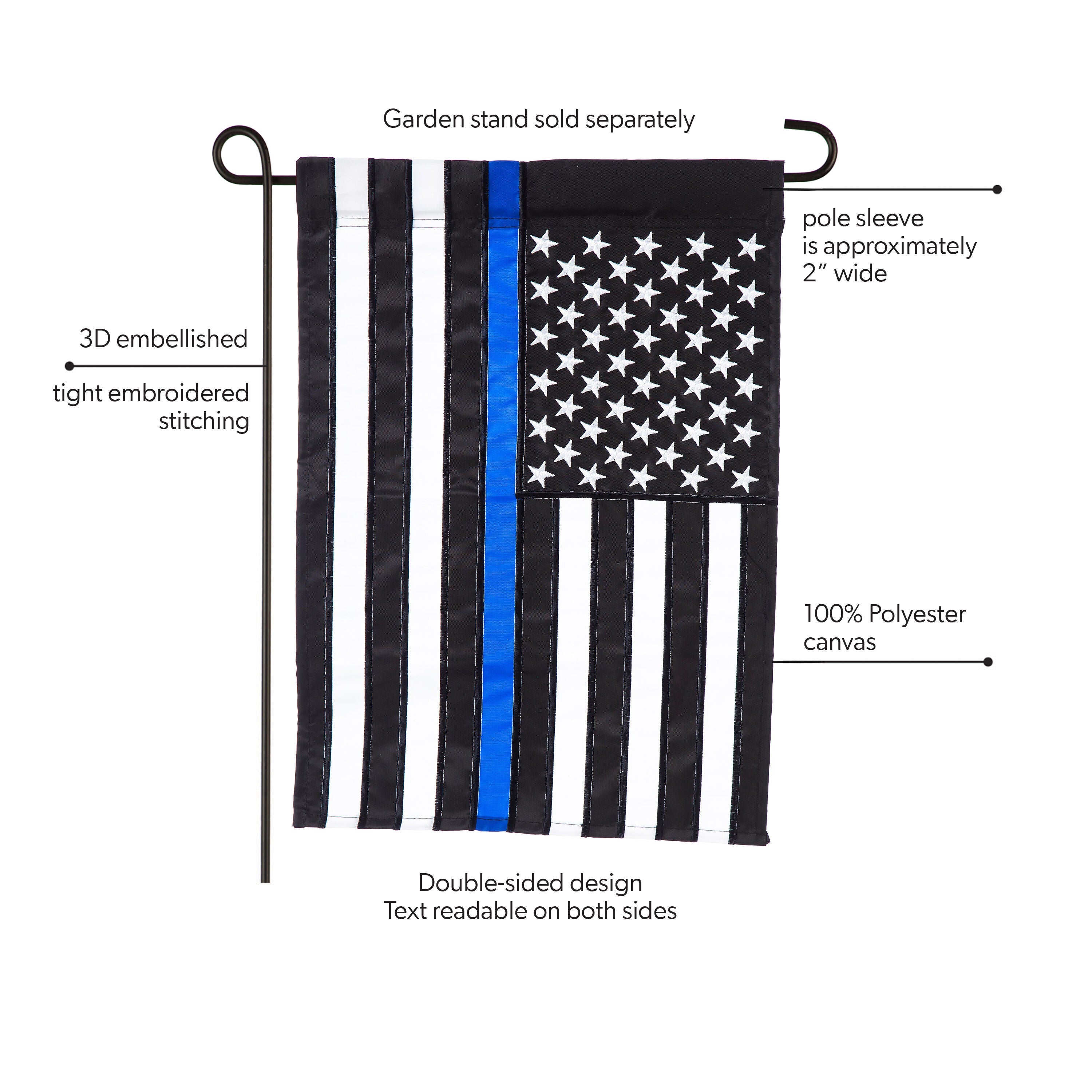 Thin Blue Line Garden Applique Flag