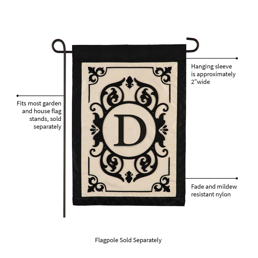 Cambridge Monogram Garden Applique Flag, Letter D