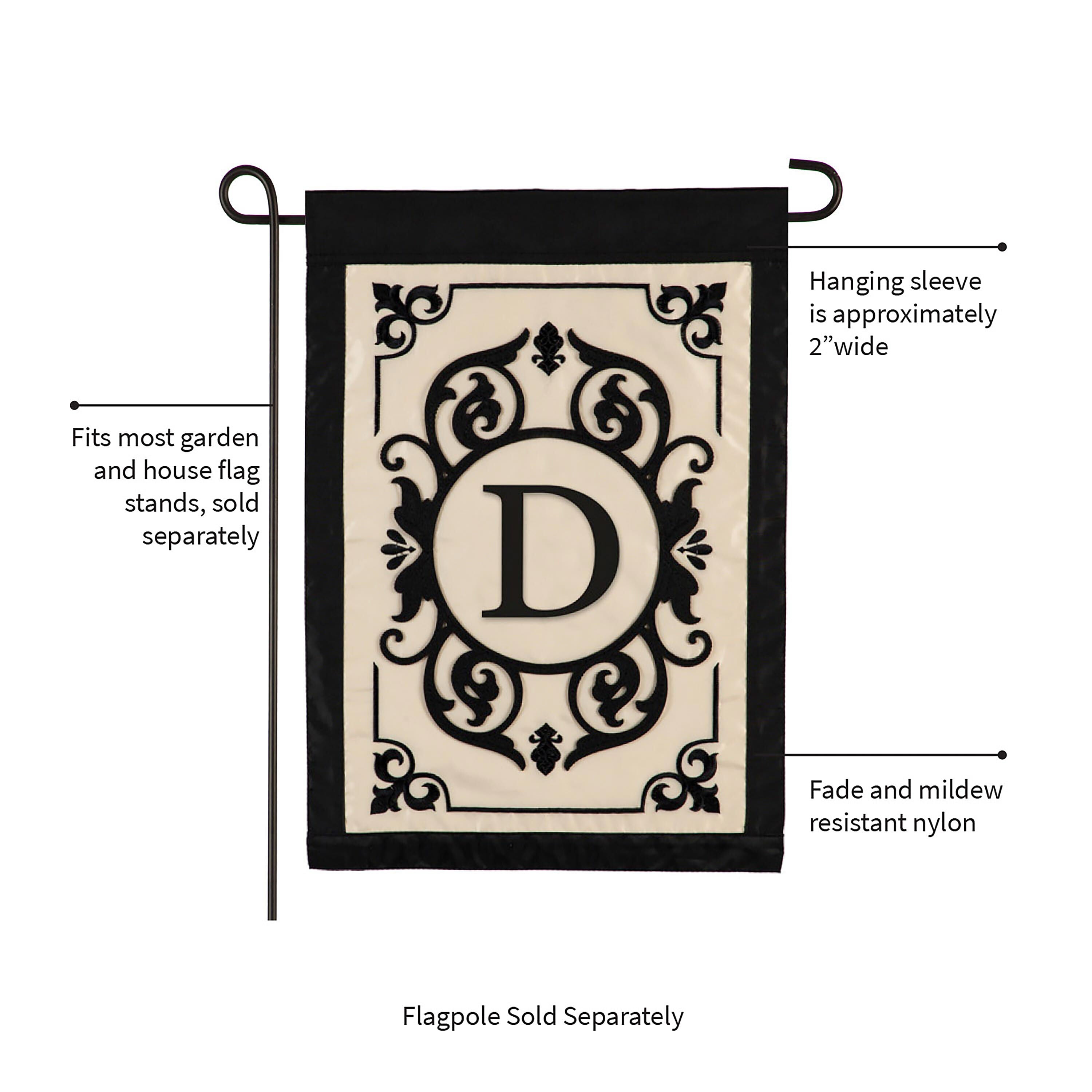 Cambridge Monogram Garden Applique Flag, Letter D