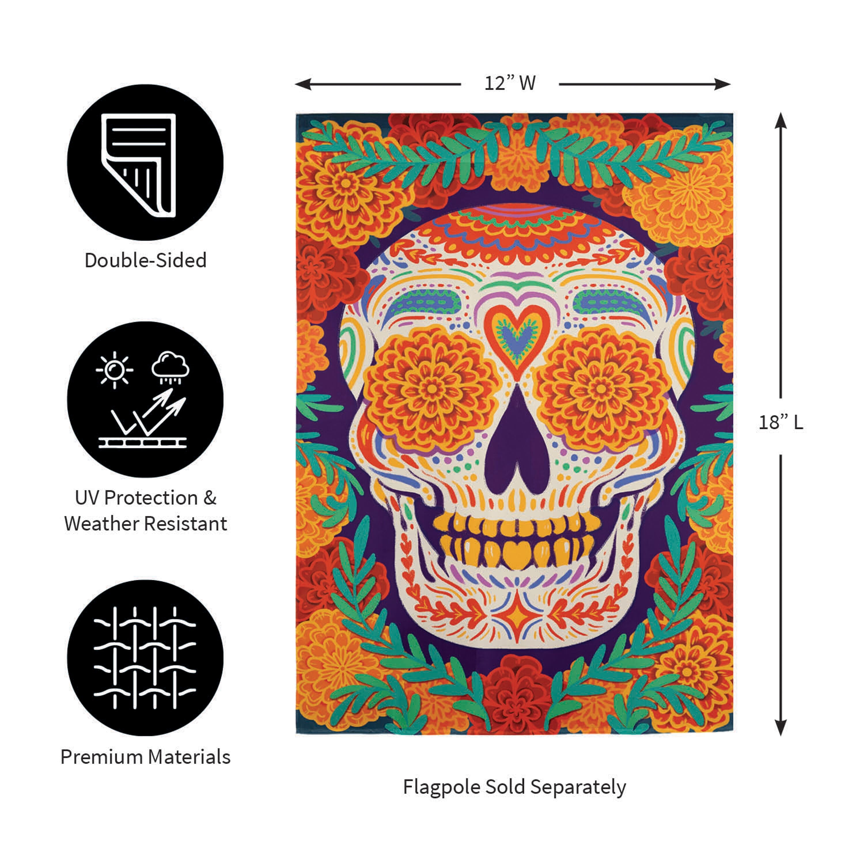 Day of the Dead Skull Burlap Garden Flag