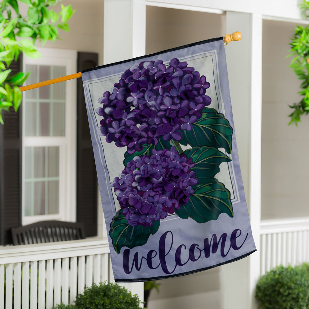 Hydrangea Welcome House Applique Flag
