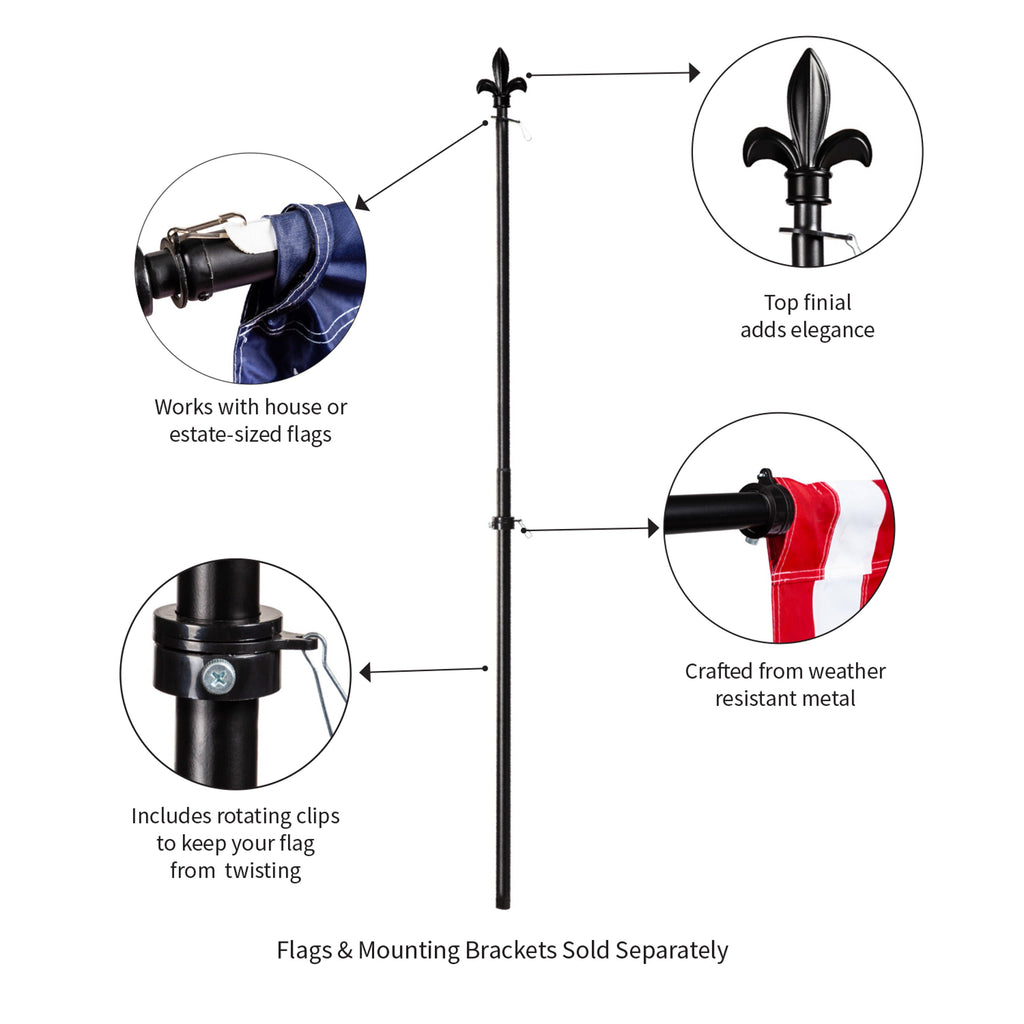 Fleur de Lis Metal Extendable House Flag Pole, Black
