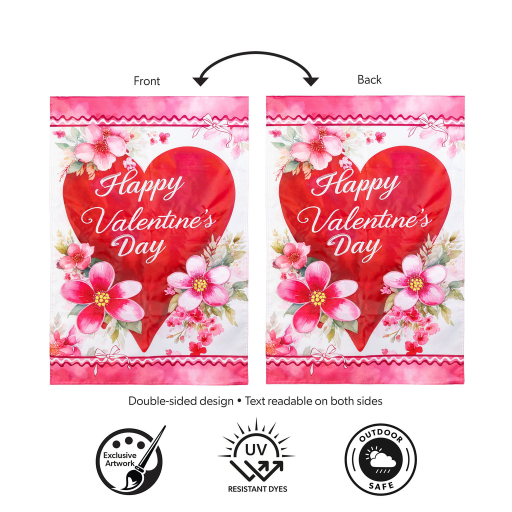 Happy Valentine’s Day Heart Applique House Flag