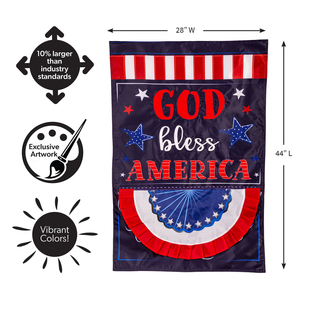 Patriotic God Bless America Applique House Flag