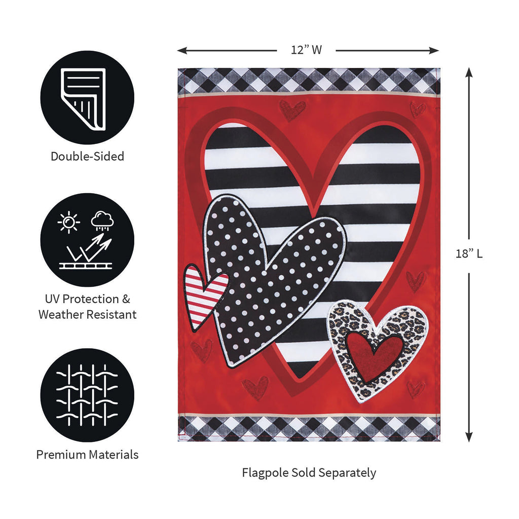 Patterned Heart Applique Garden Flag