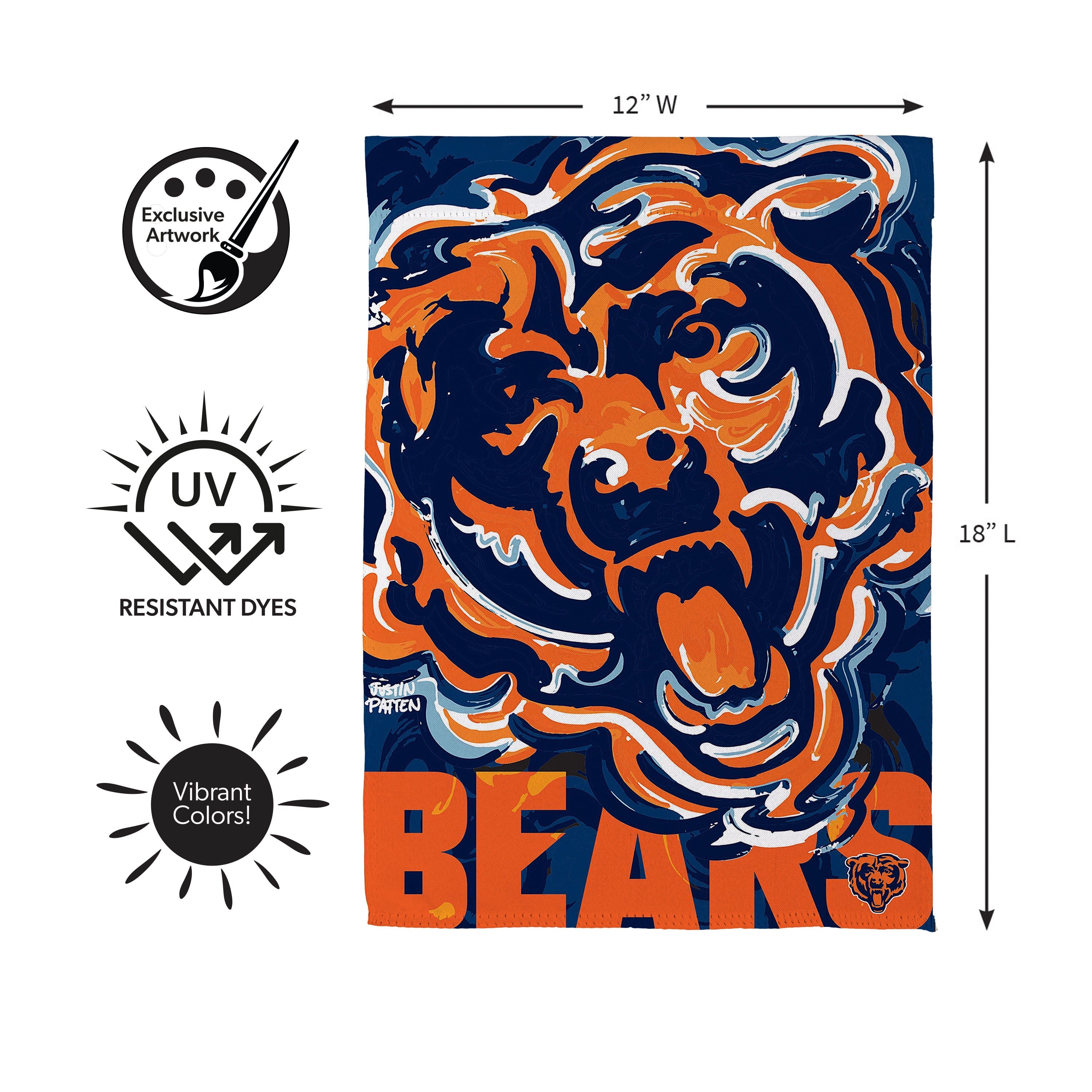 Chicago Bears Justin Patten Logo Suede Garden Flag