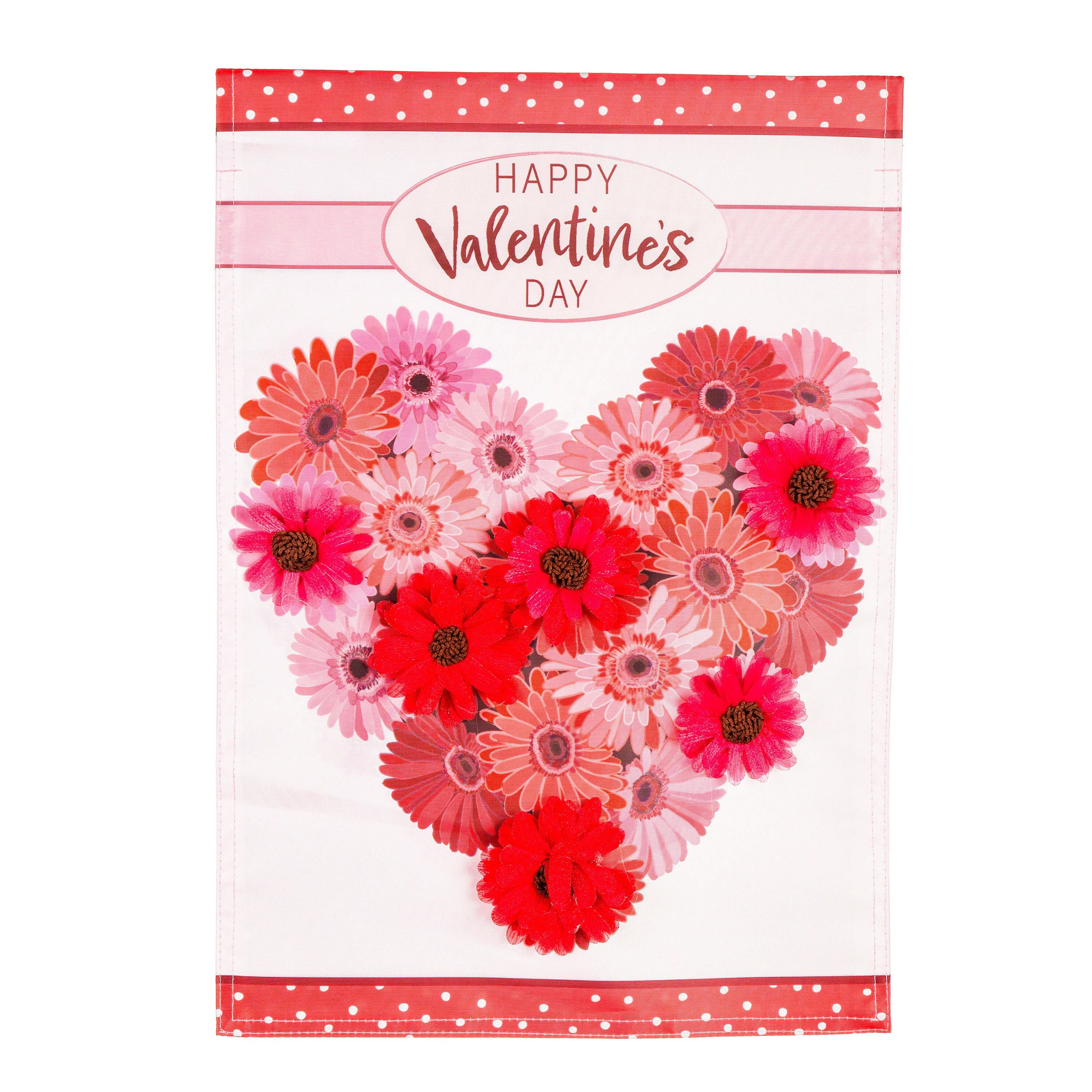 Floral Valentine's Heart Applique House Flag