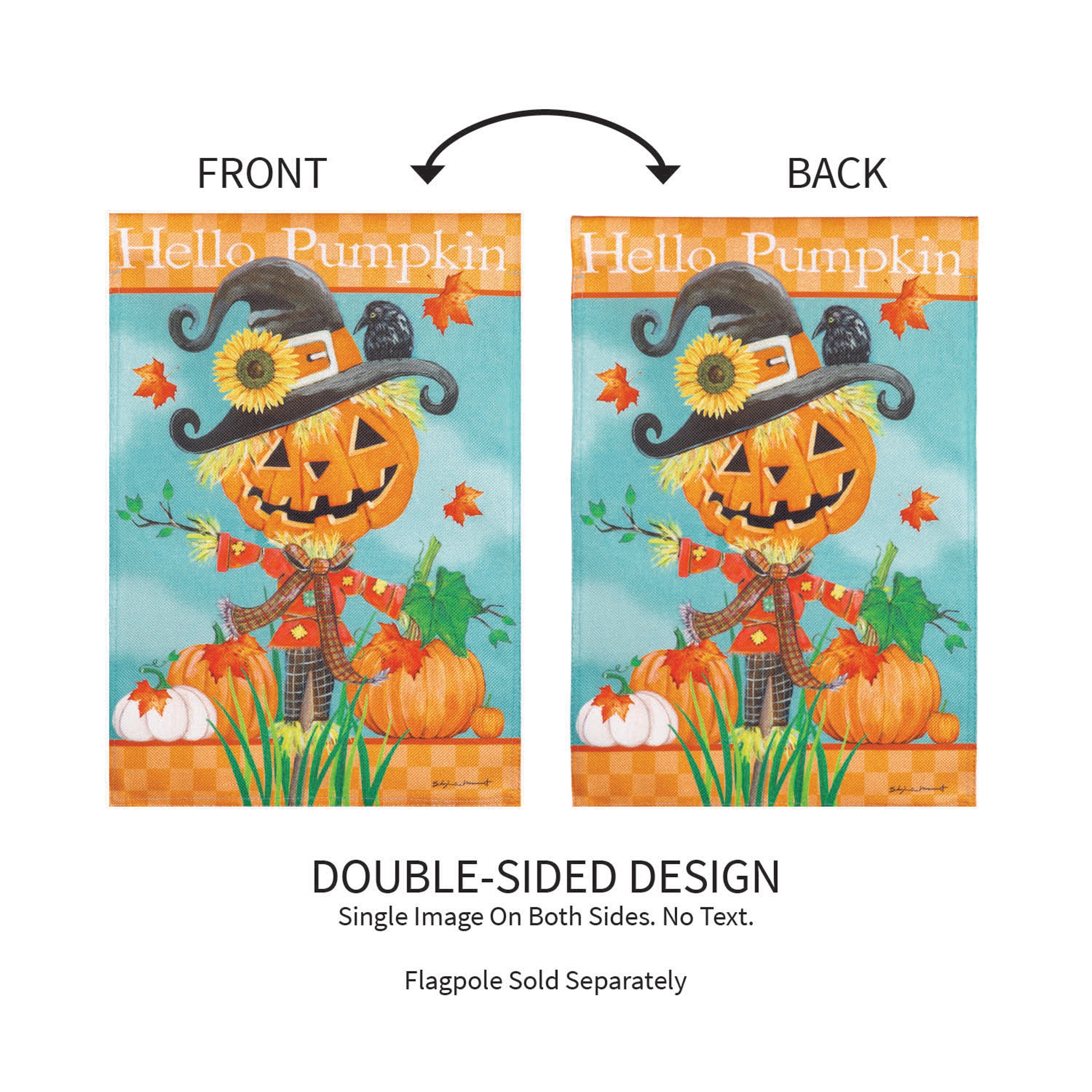Hello Pumpkin Scarecrow Burlap Garden Flag