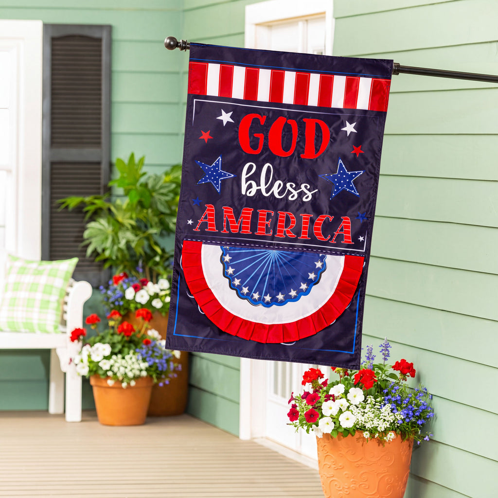 Patriotic God Bless America Applique House Flag