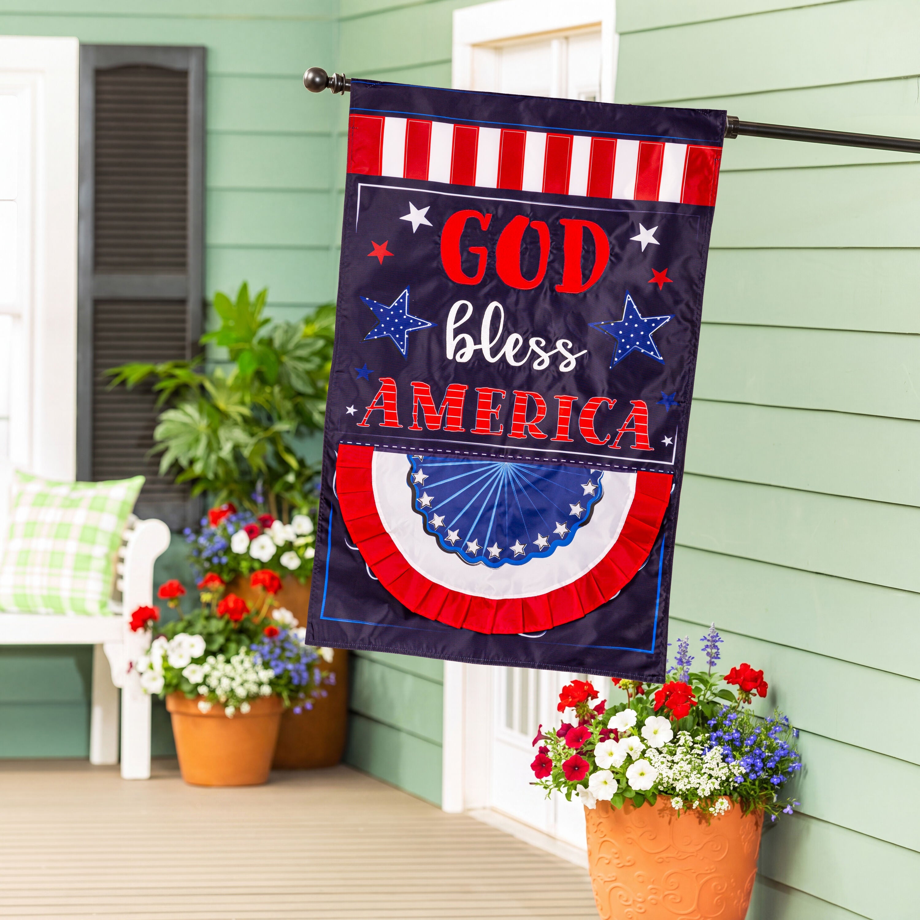 Patriotic God Bless America Applique House Flag