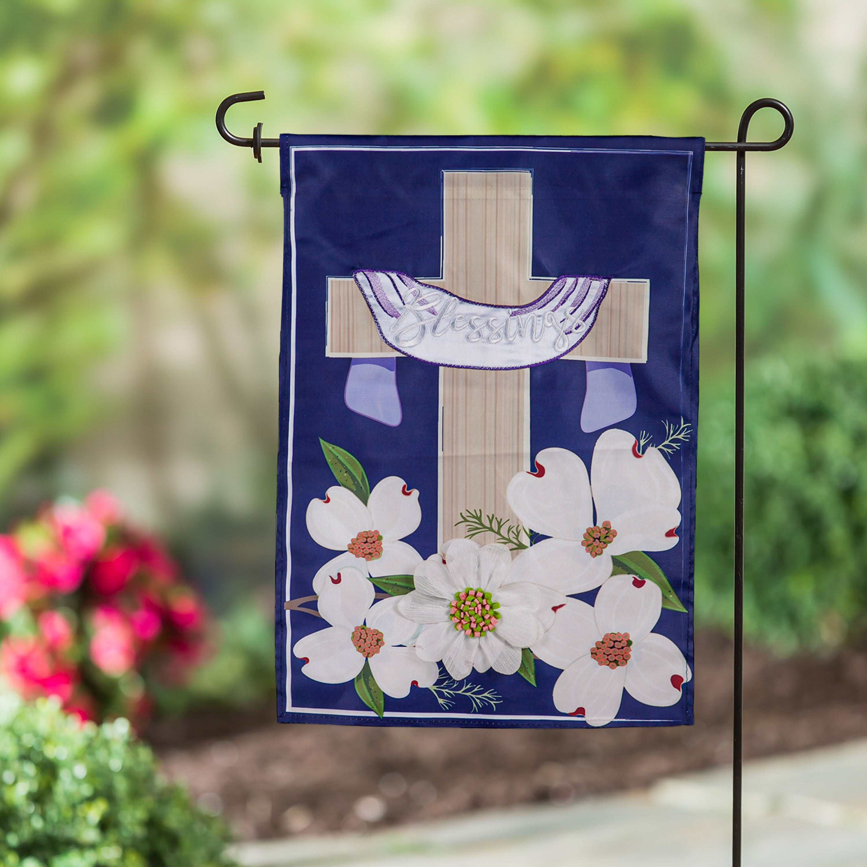Dogwood Blessings Garden Applique Flag