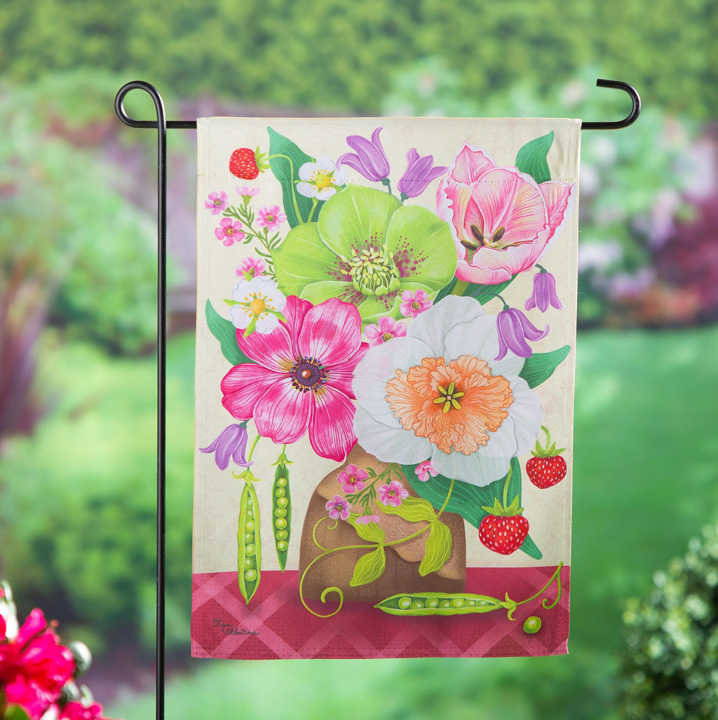 Happy Garden Flowers Suede Garden Flag