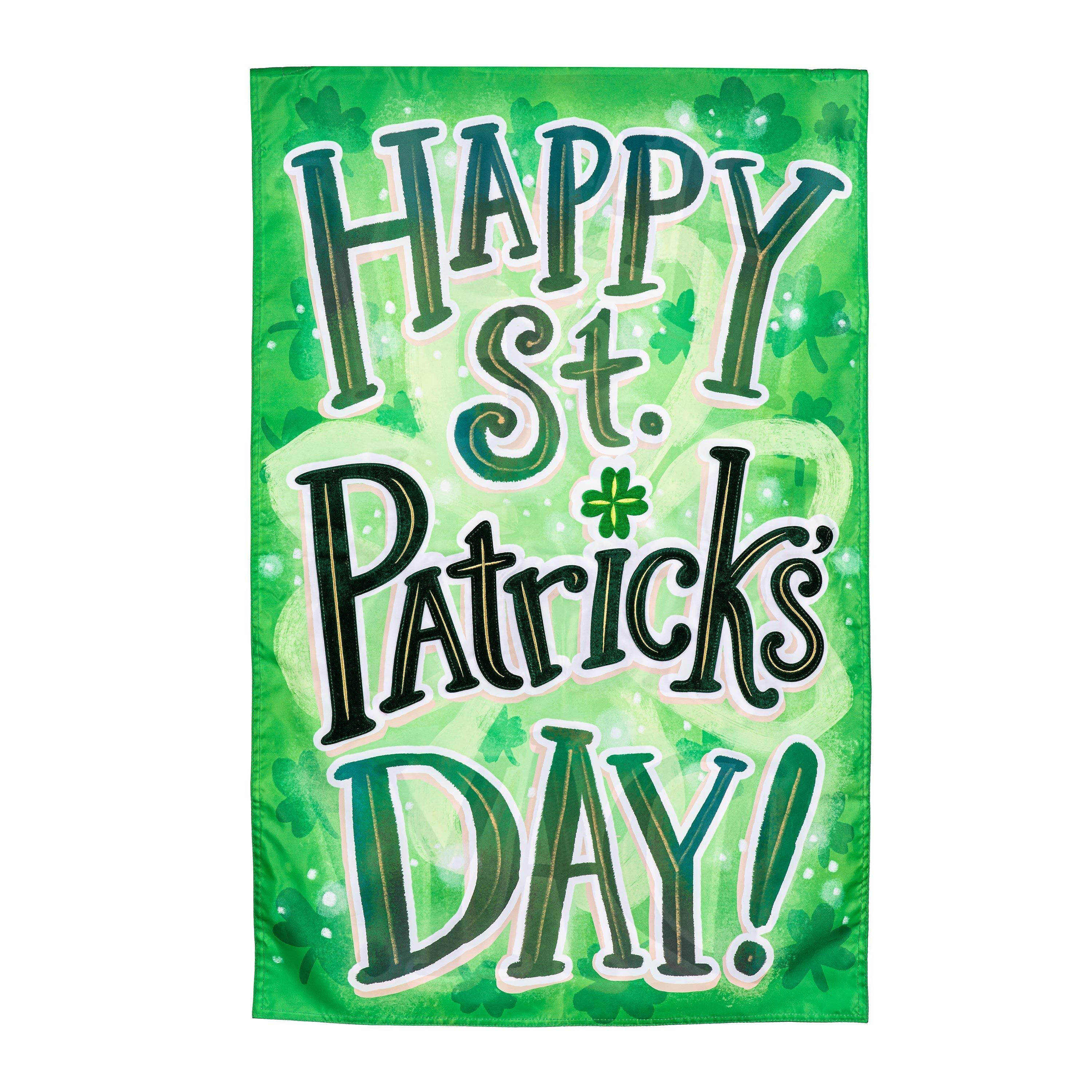 Happy St. Patrick's Day Applique House Flag