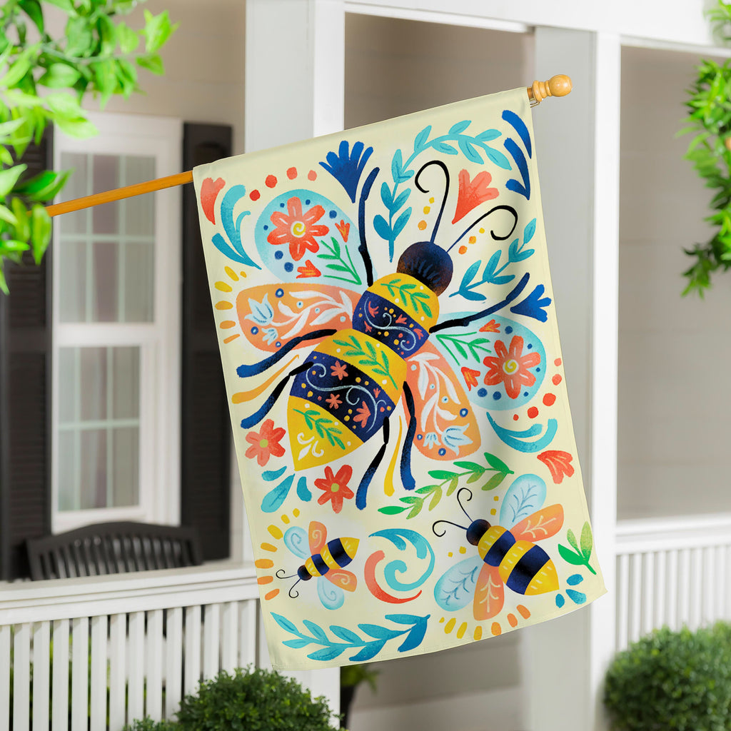 Patterned Bee Applique House Flag