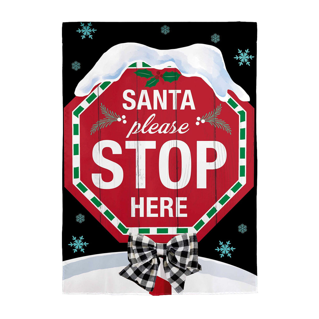 Santa Please Stop Here Applique Garden Flag