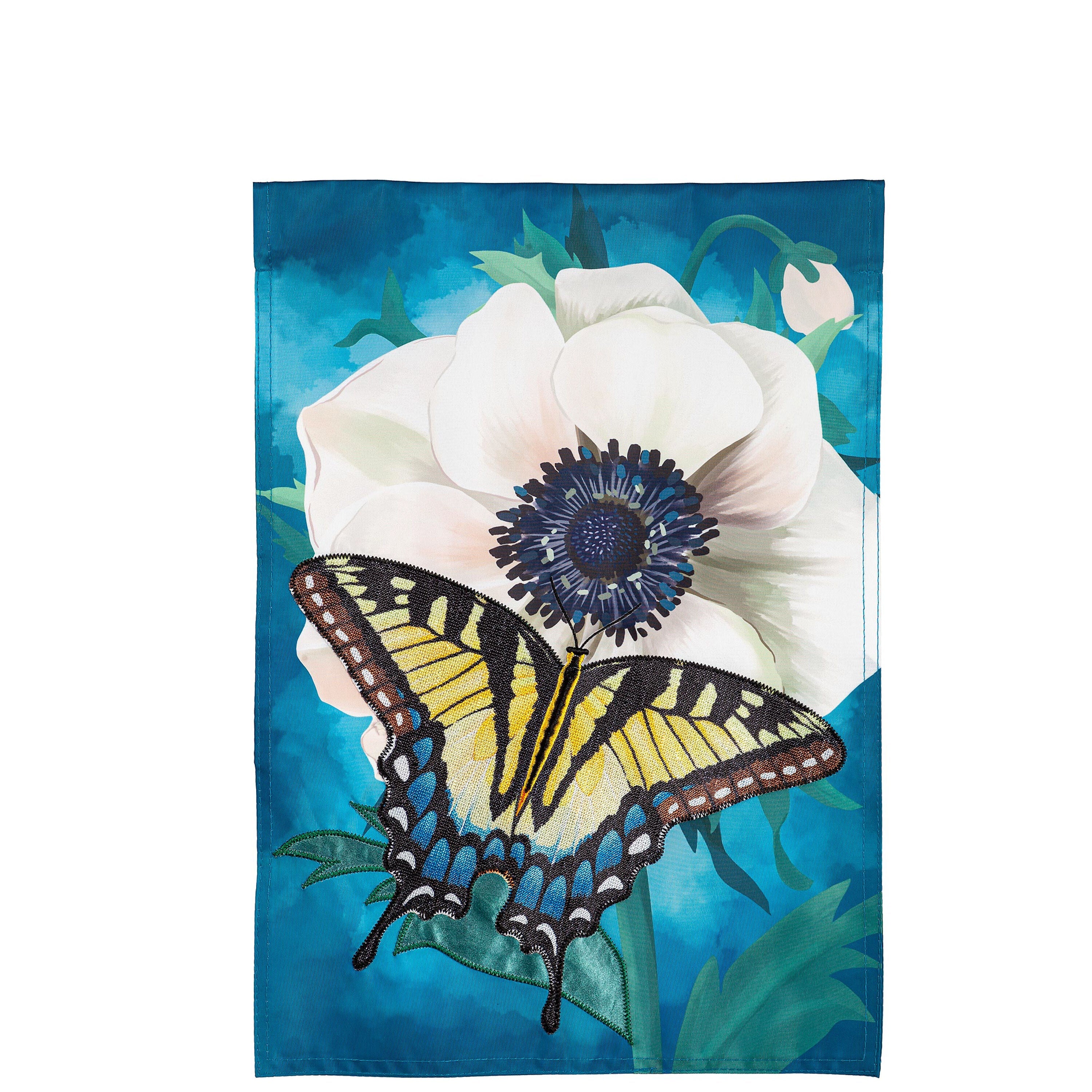 Anemone & Butterfly Applique Garden Flag
