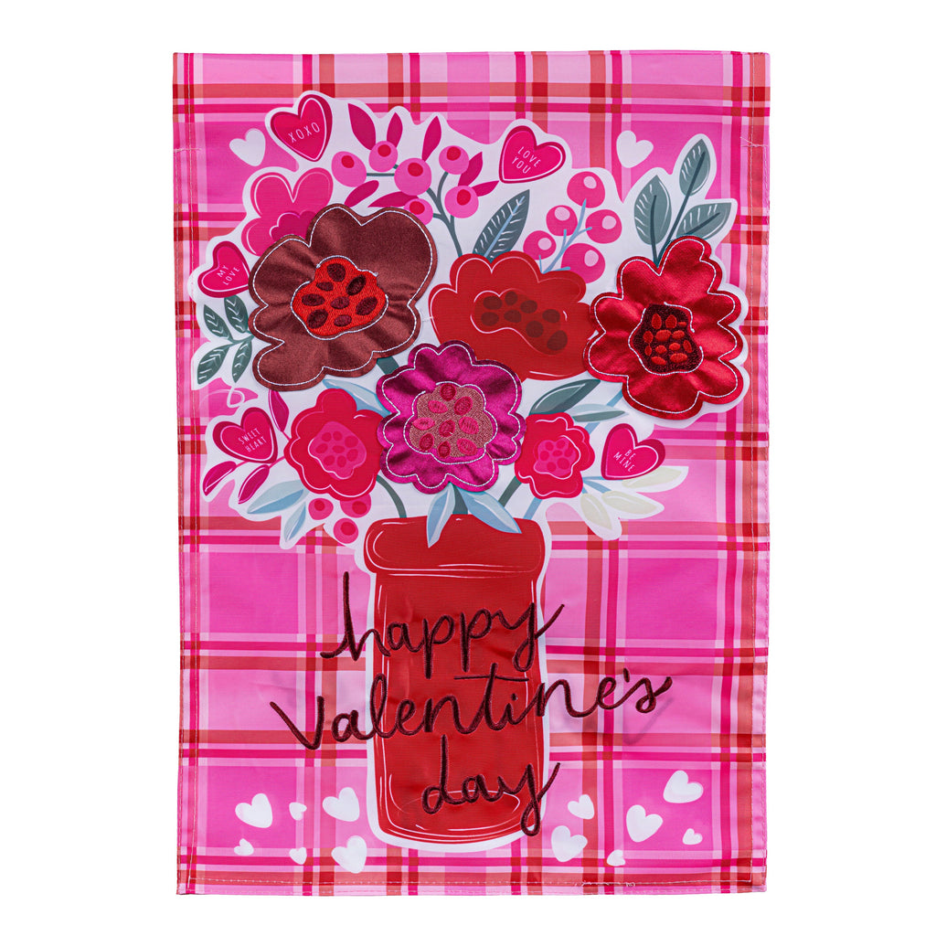 Valentine's Day Plaid Applique Garden Flag