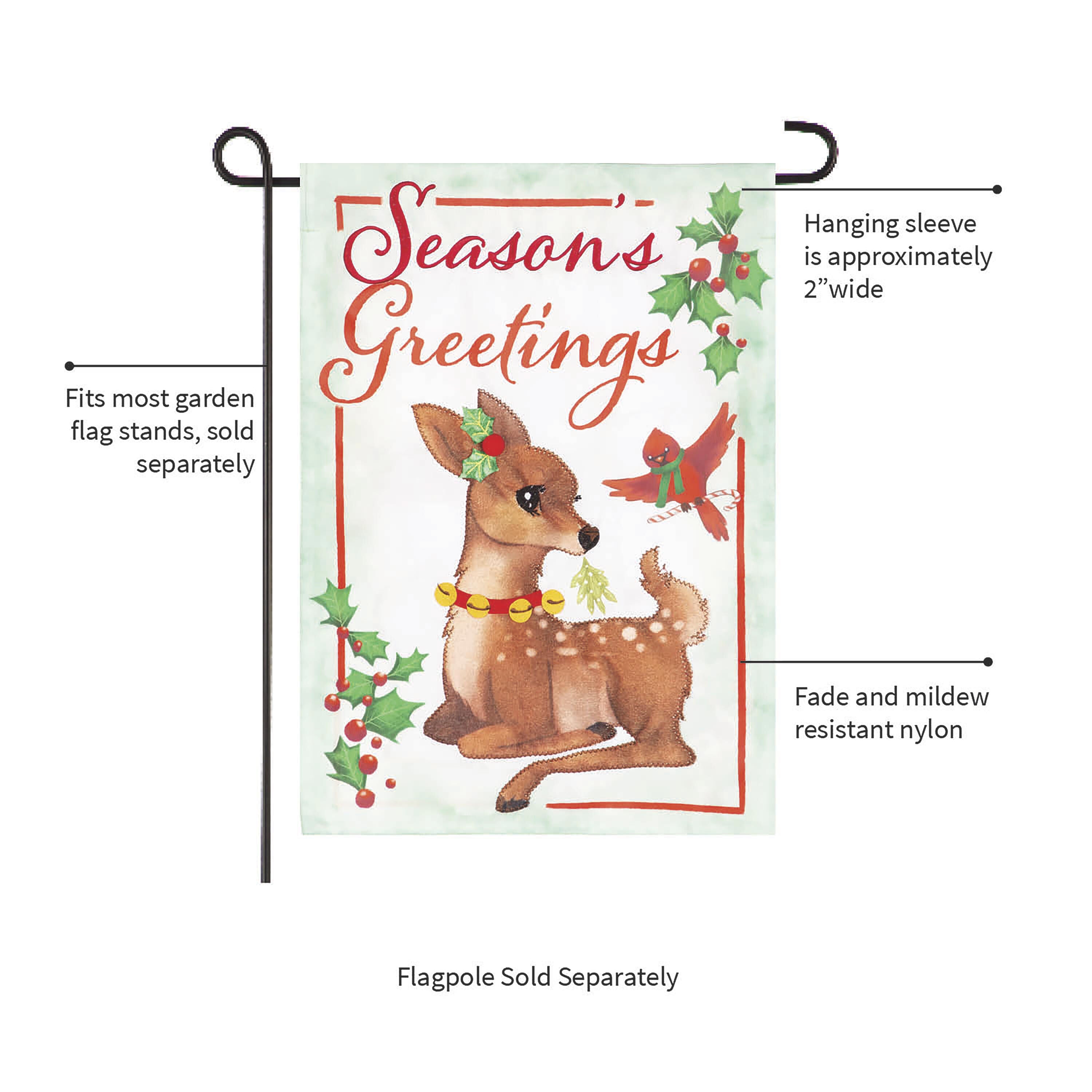 Seasons Greetings Applique Garden Flag