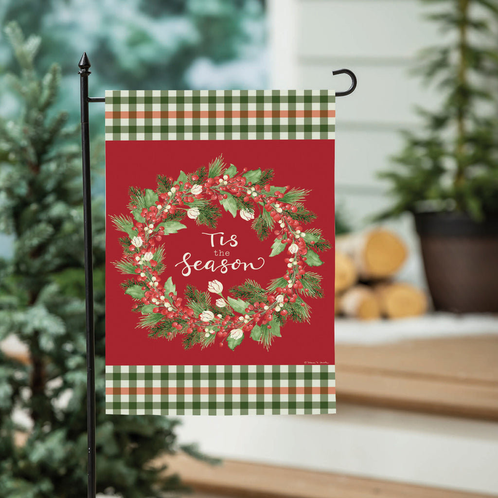 Tis the Season Wreath Burlap Garden Flag