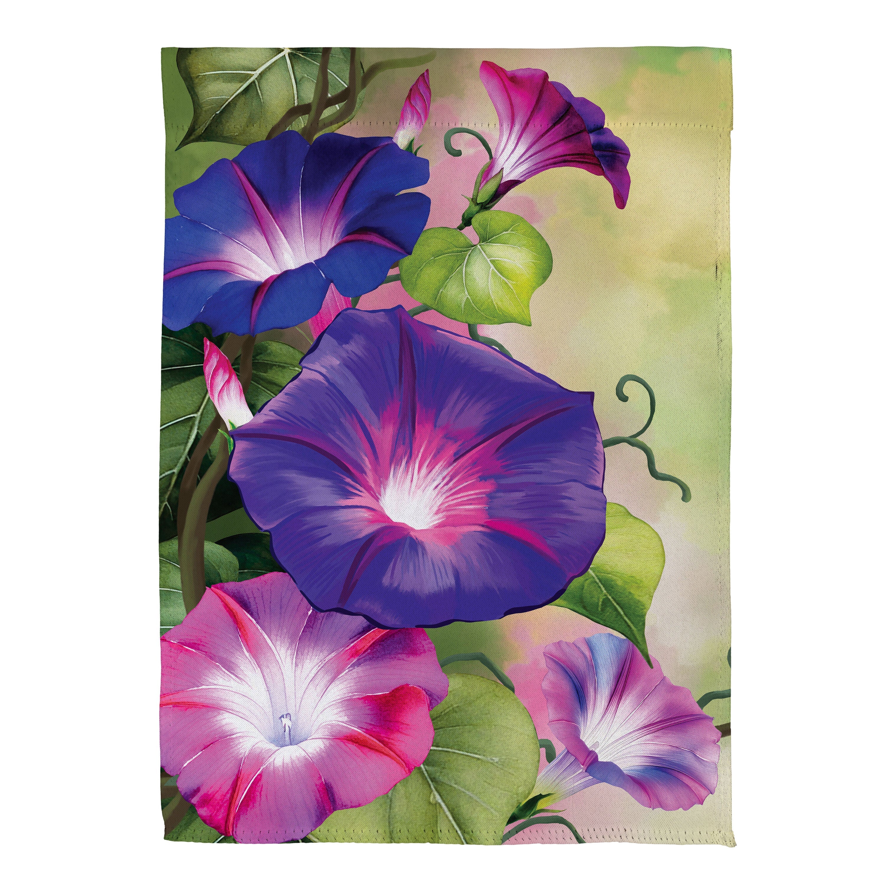 Vivid Morning Glories Suede Garden Flag