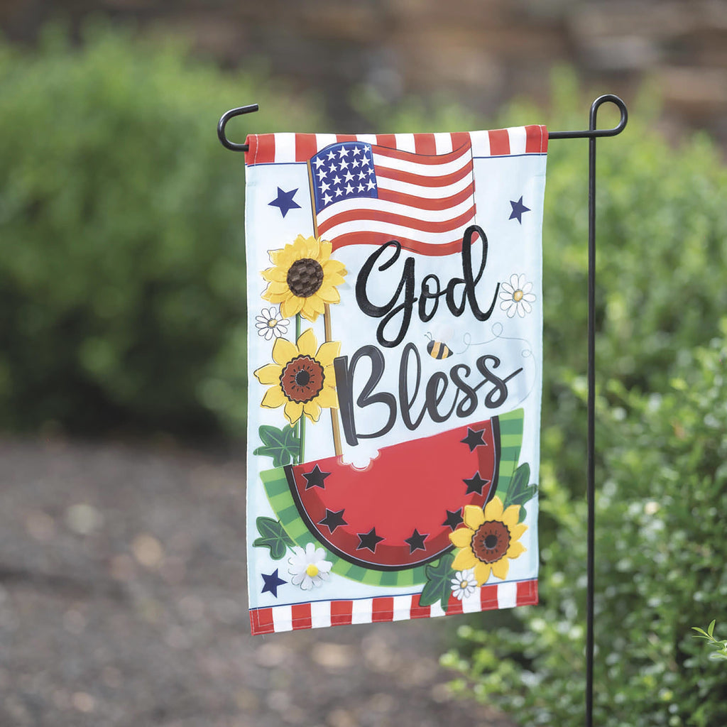 God Bless Patriotic Applique Garden Flag