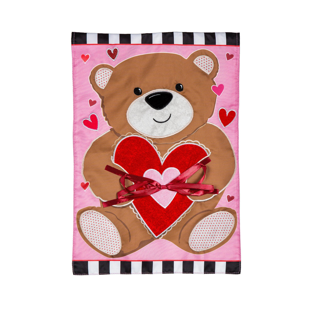 Valentine's Bear Applique Garden Flag