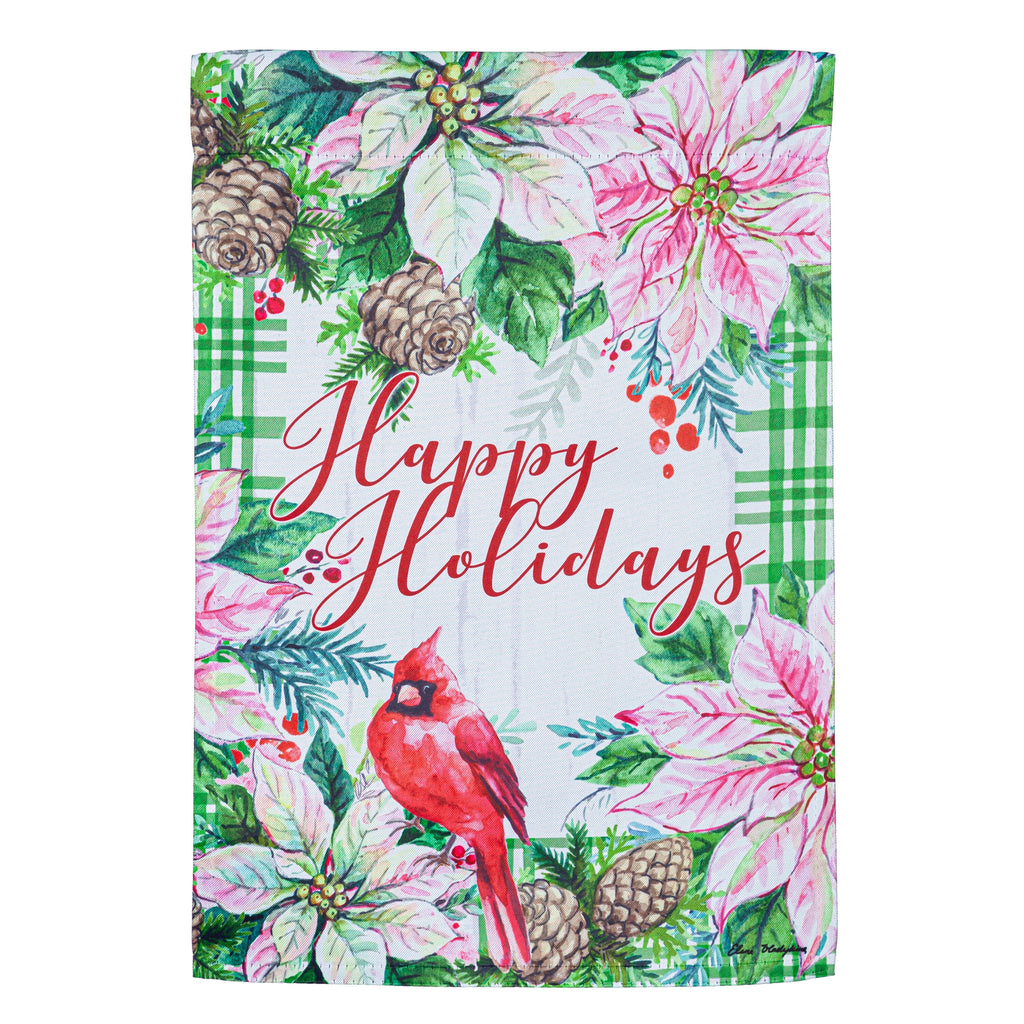 Happy Holiday Poinsettias Suede Garden Flag