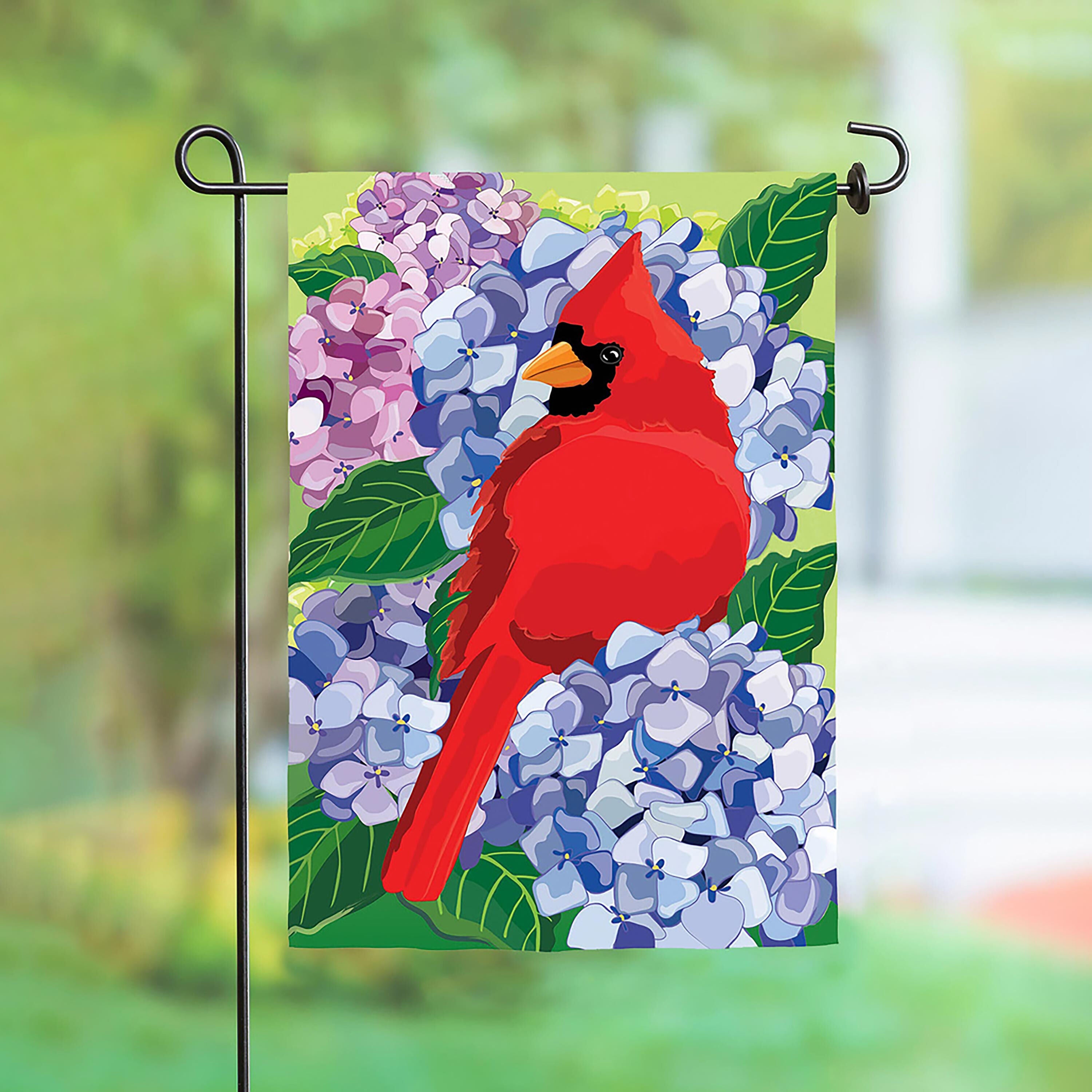 Red Cardinal and Hydrangeas Applique Garden Flag