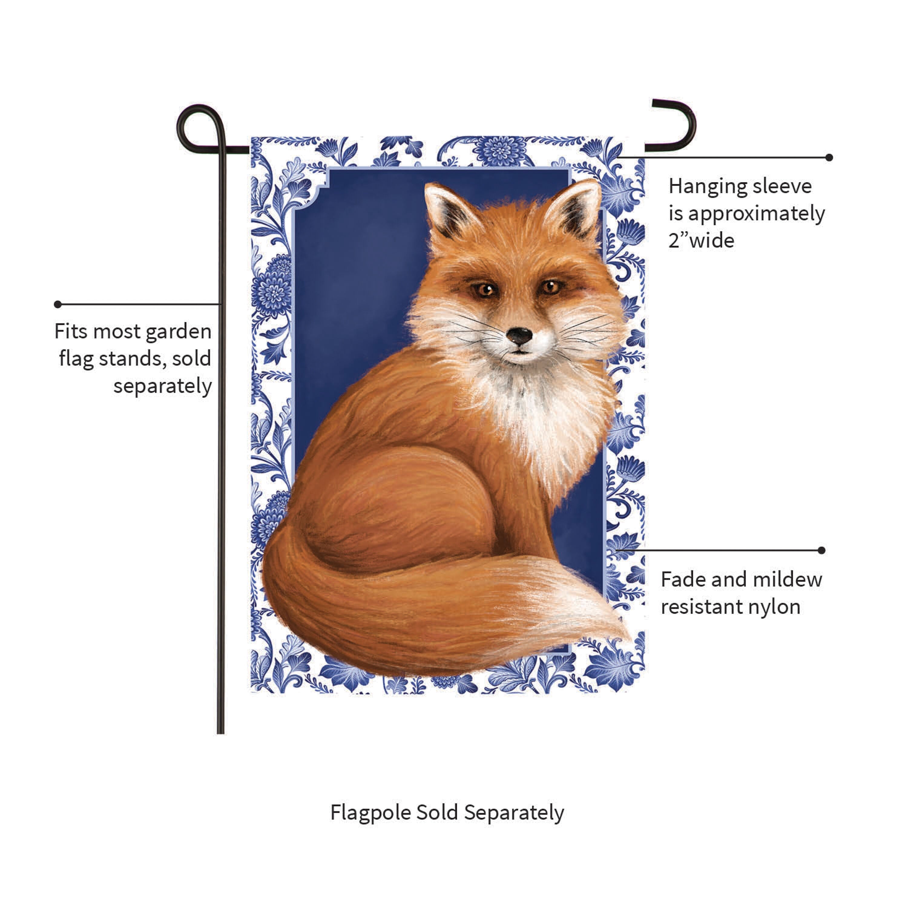 Orange Fox Applique Garden Flag