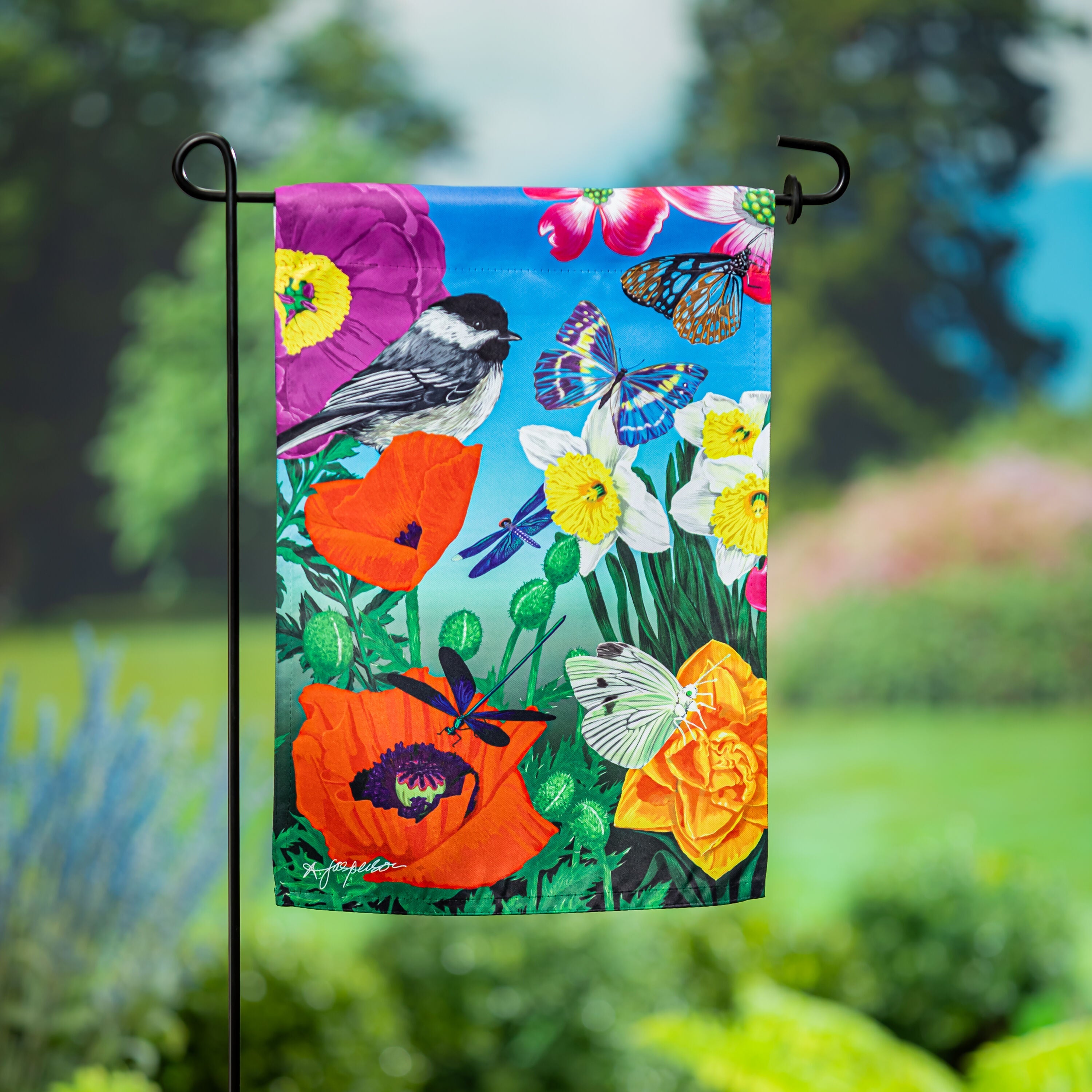 Birds and Flowers Suede Garden Flag