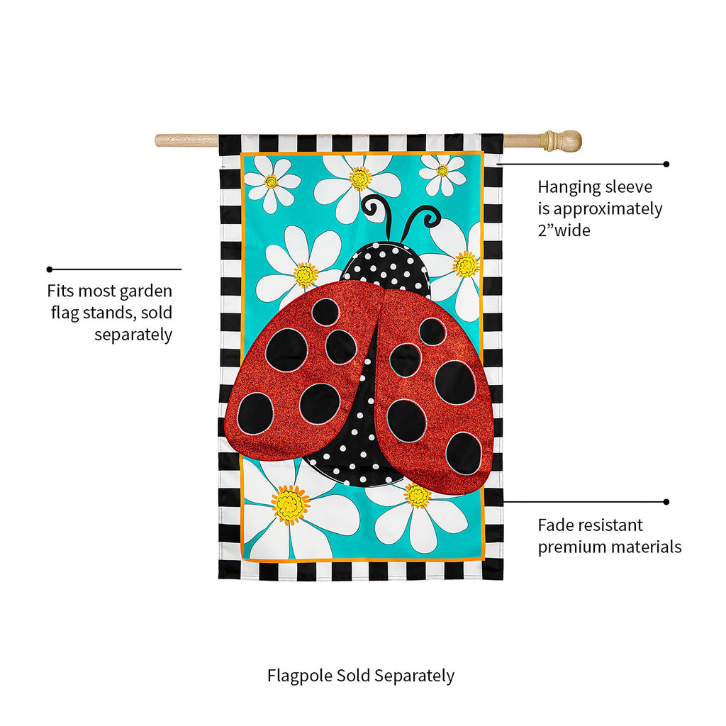Ladybug with Daisies House Applique Flag